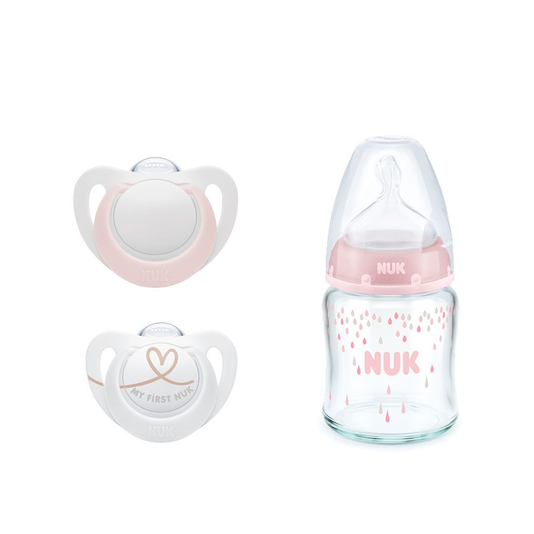 NUK NUK Glasflasche 120ml rosa+Star Schnuller Gr. 0, rosa