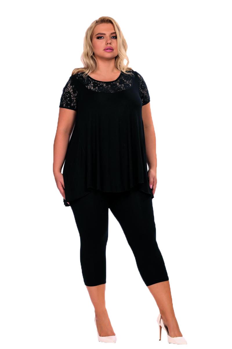 Hamana Pyjama Schwarzer Damen Plus Size Pyjama aus blickdichtem, dehnbarem Material
