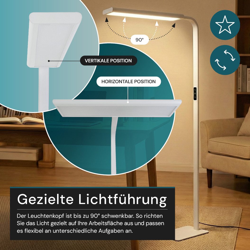 LUXULA LED Stehlampe LUXULA LED Stehleuchte 60 W 4000 K Neutralweiß Weiß, dimmbar, Up/Downlight, blendfrei UGR16, Tageslichtweiß, LED Bürostehleuchte, Vollspektrum CRI98