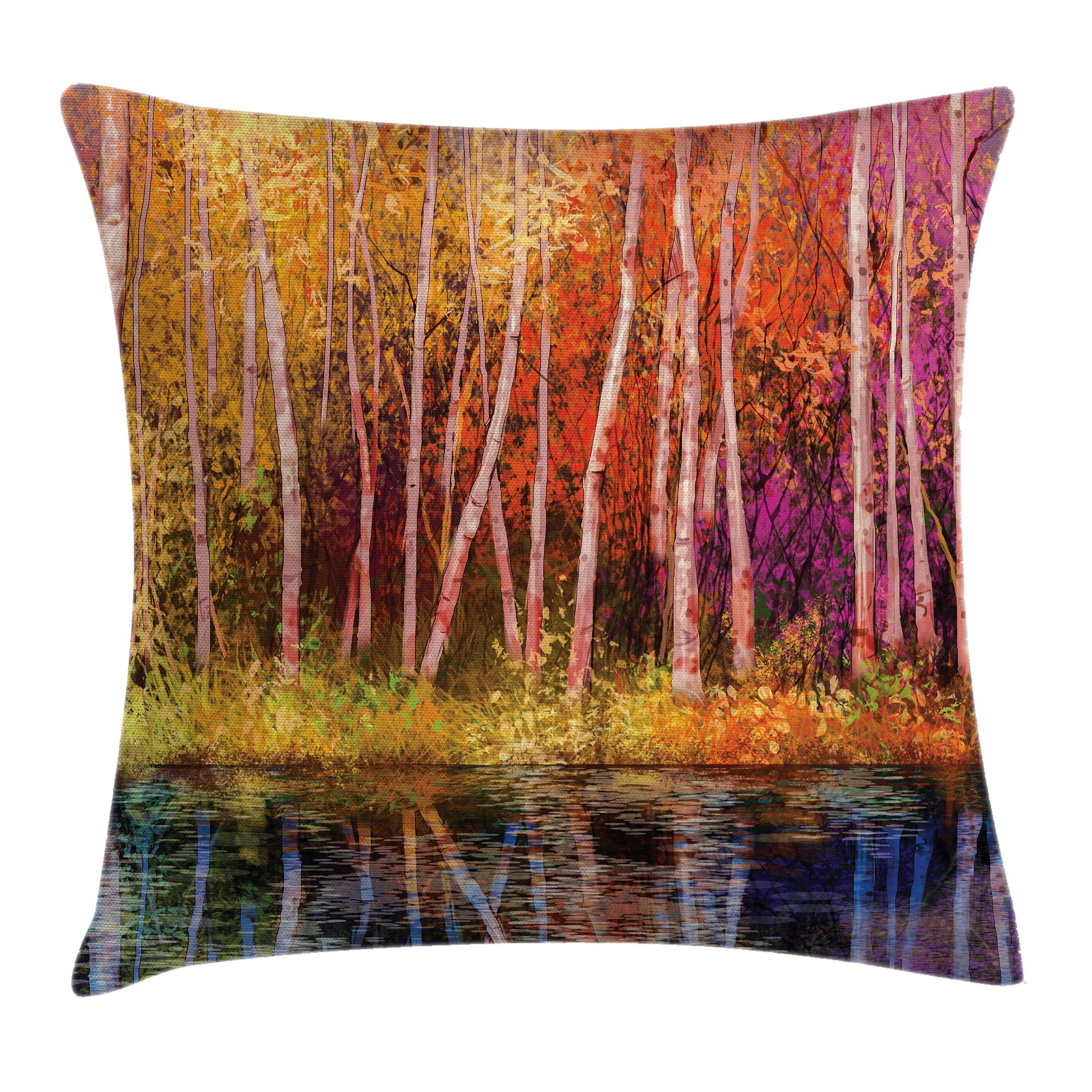Kissenbezüge Reißverschluss Kissenhülle Farbfesten Klaren Farben Beidseitiger Druck, Abakuhaus (1 Stück), Wald Herbst-Bäume durch See