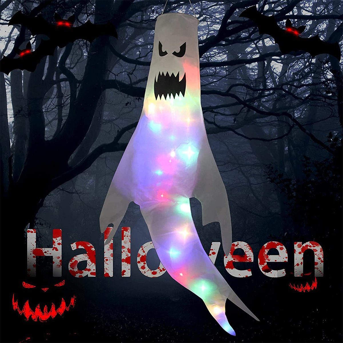 Halloween Geist Halloween XDeer LED Deko, Halloween Hängende mit Deko für Knopfbatterie Dekoobjekt Windsäcke LED Windsock Halloween Windsäcke