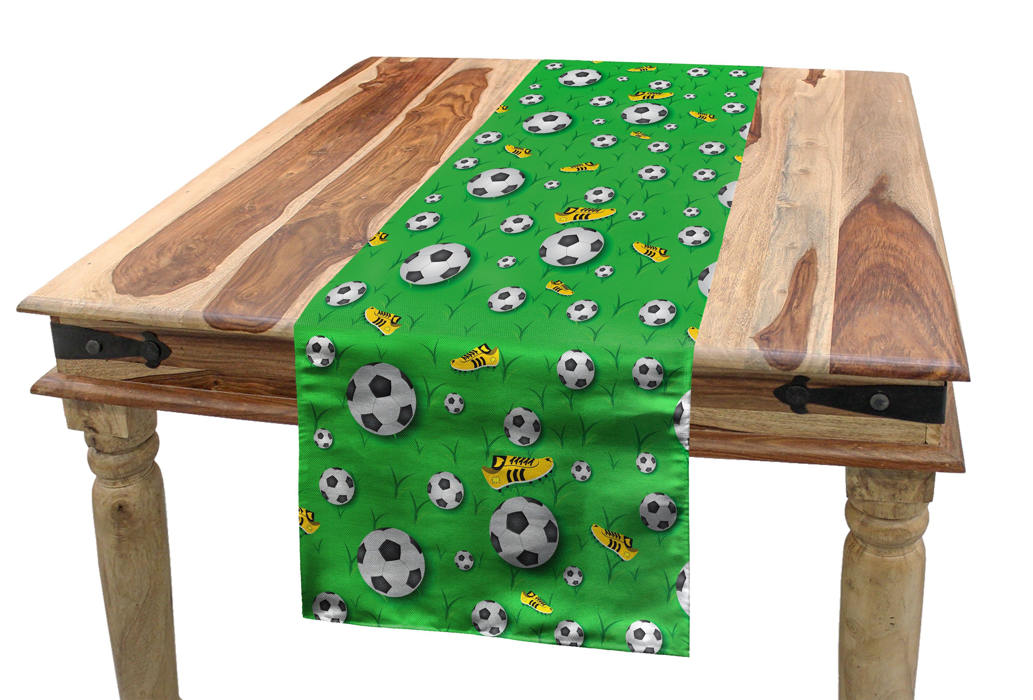 Abakuhaus Tischläufer Esszimmer Küche Rechteckiger Dekorativer Tischläufer, Fußball Schuhe Bälle auf Gras