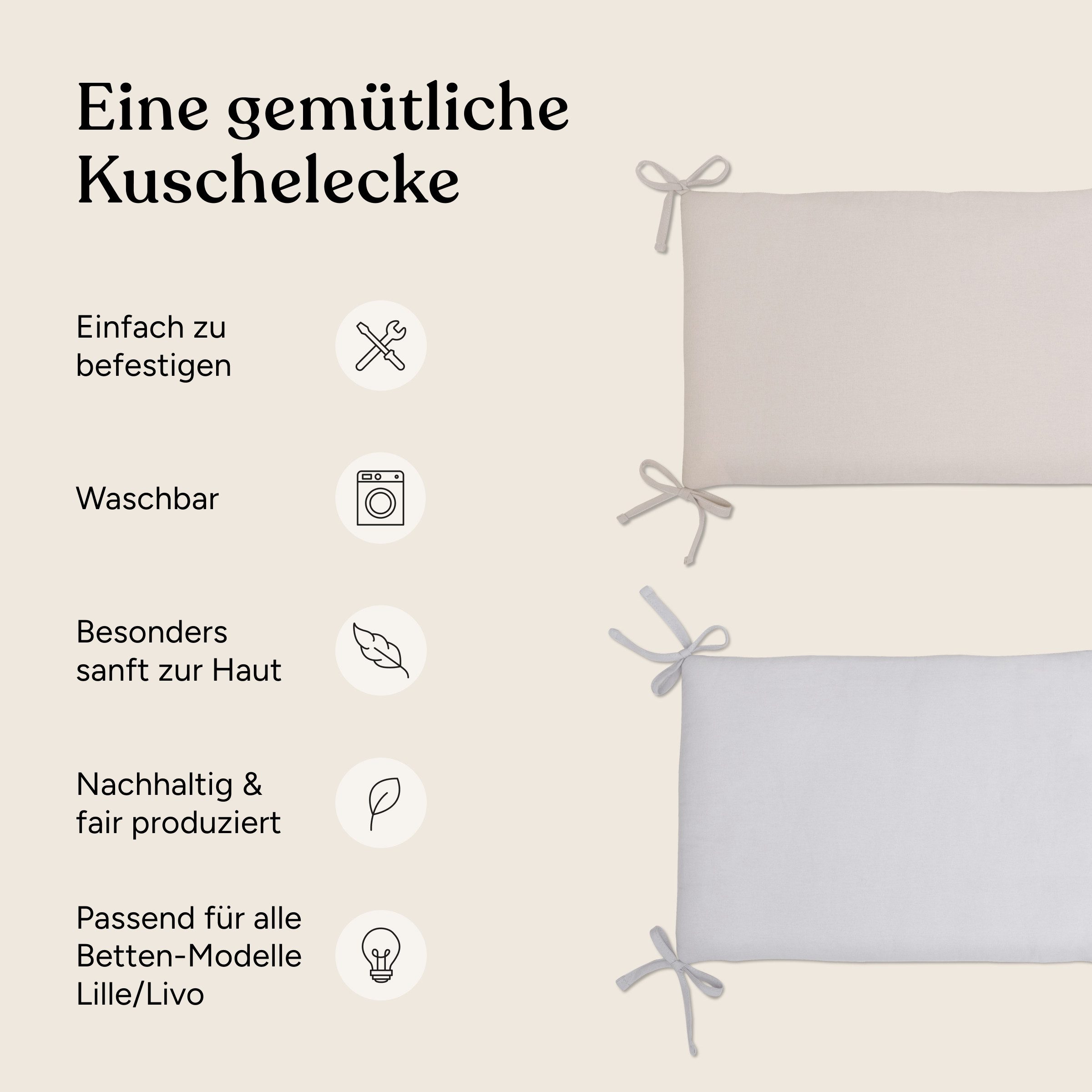 Ehrenkind Bettumrandung 4 tlg für Kinderbetten, (Bettumrandung Jugendbett, 4-tlg., für die Bettenserie Lille und Livo), Bettumrandung Kinderbett aus 100% Bio Baumwolle