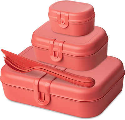 KOZIOL Lunchbox, Holz, Kunststoff, (Set, 6-tlg., 3 Lunchboxen +1 Besteckset bestehend aus 1x Messer,1x Gabel, 1x Löffel), biozirkulärem Material,spülmaschinengeeignet,melaminfrei,recycelbar