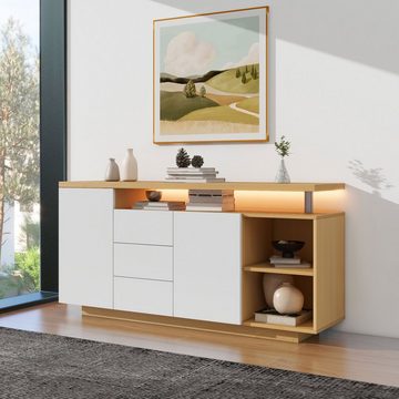 REDOM Sideboard Kommode mit 3 Schubladen und 2 Türen (mit Einlegböden verstellbar, mit LED-Beleuchtung)