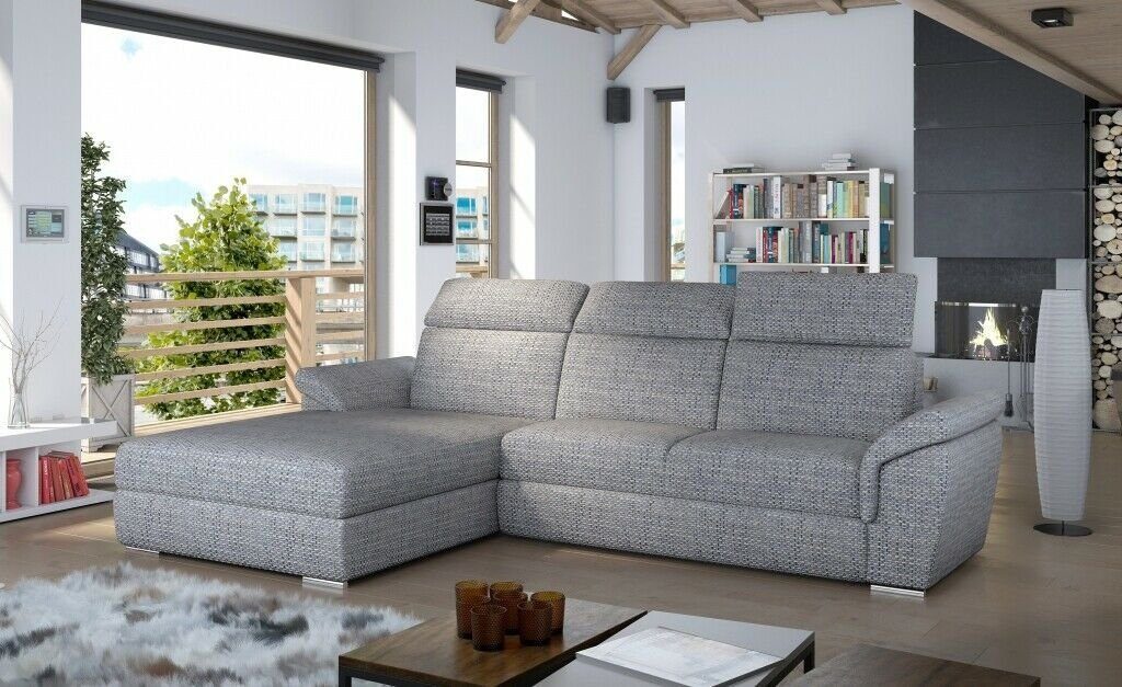 JVmoebel Ecksofa Graues L-Form Sofa Mit Bettfunktion Luxus Designer Ecksofa Eckcouch, Made in Europe