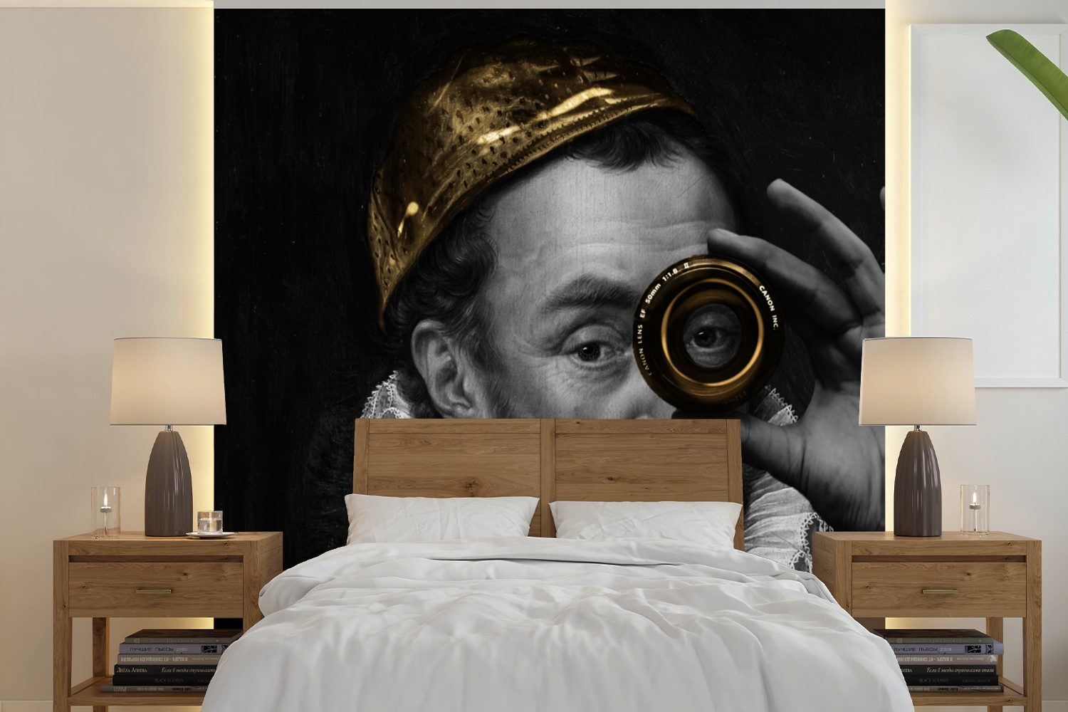 (5 Fototapete Schlafzimmer, - Gold, Oranien Wandtapete bedruckt, MuchoWow von Kunst - St), oder für Wilhelm Wohnzimmer Tapete Vinyl Matt,