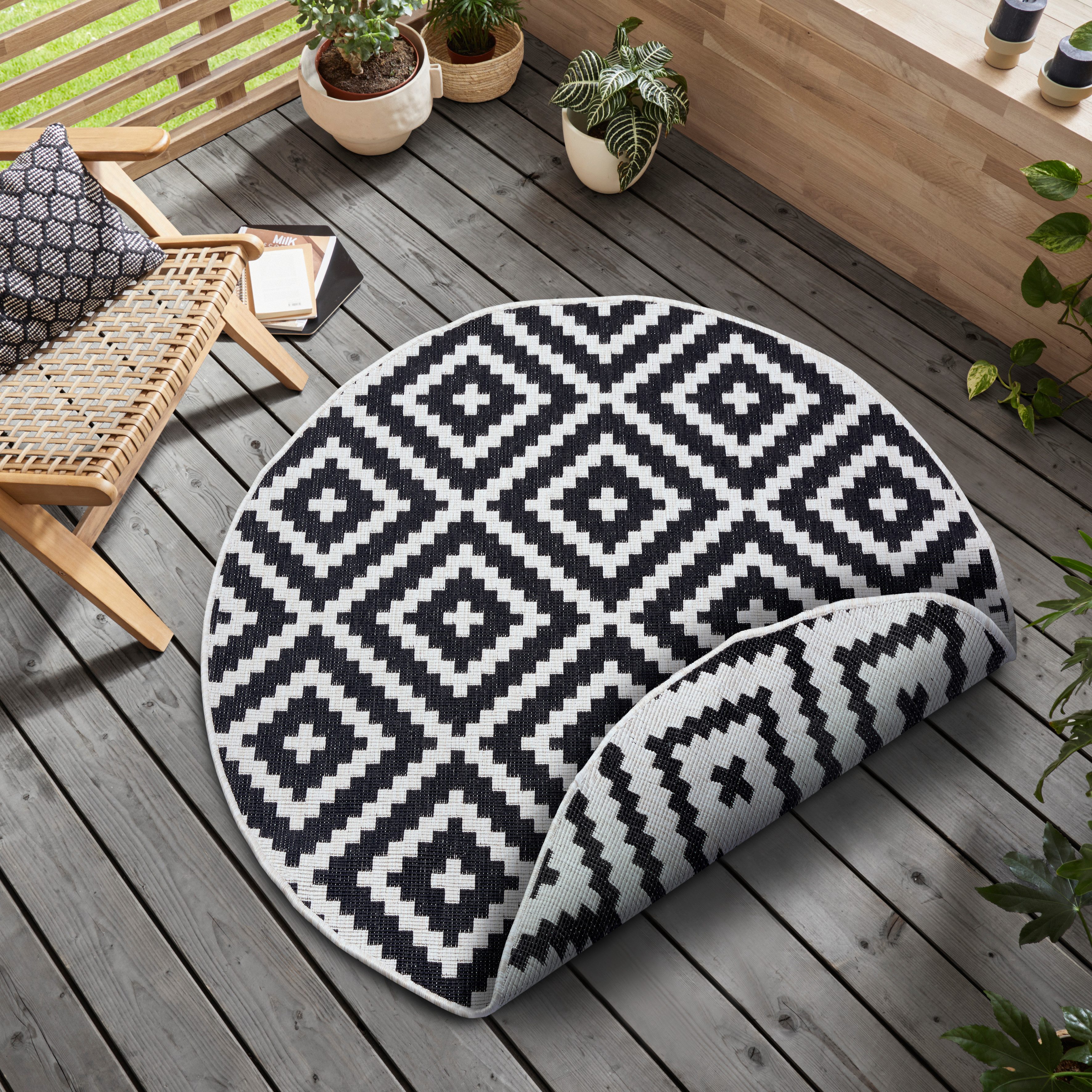 OTTO home Teppich Ronda Wendeteppich, rund, Höhe: 5 mm, Sisal-Optik, Flachgewebe, In- und Outdoor, geometrisches Boho Design