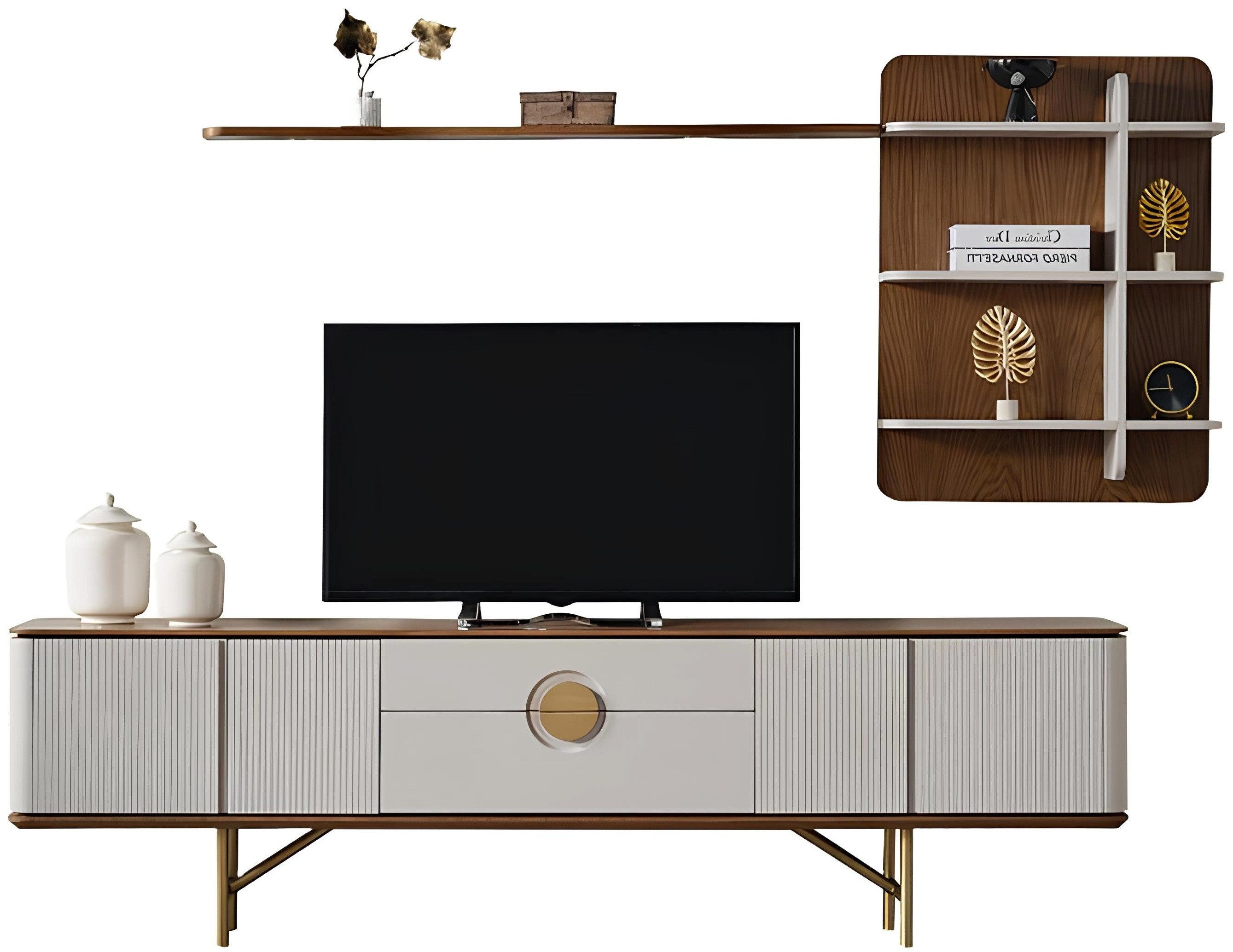 TV-Board Beiges Wandregal mit viel Stauraum für moderne Wohnzimmergestaltung