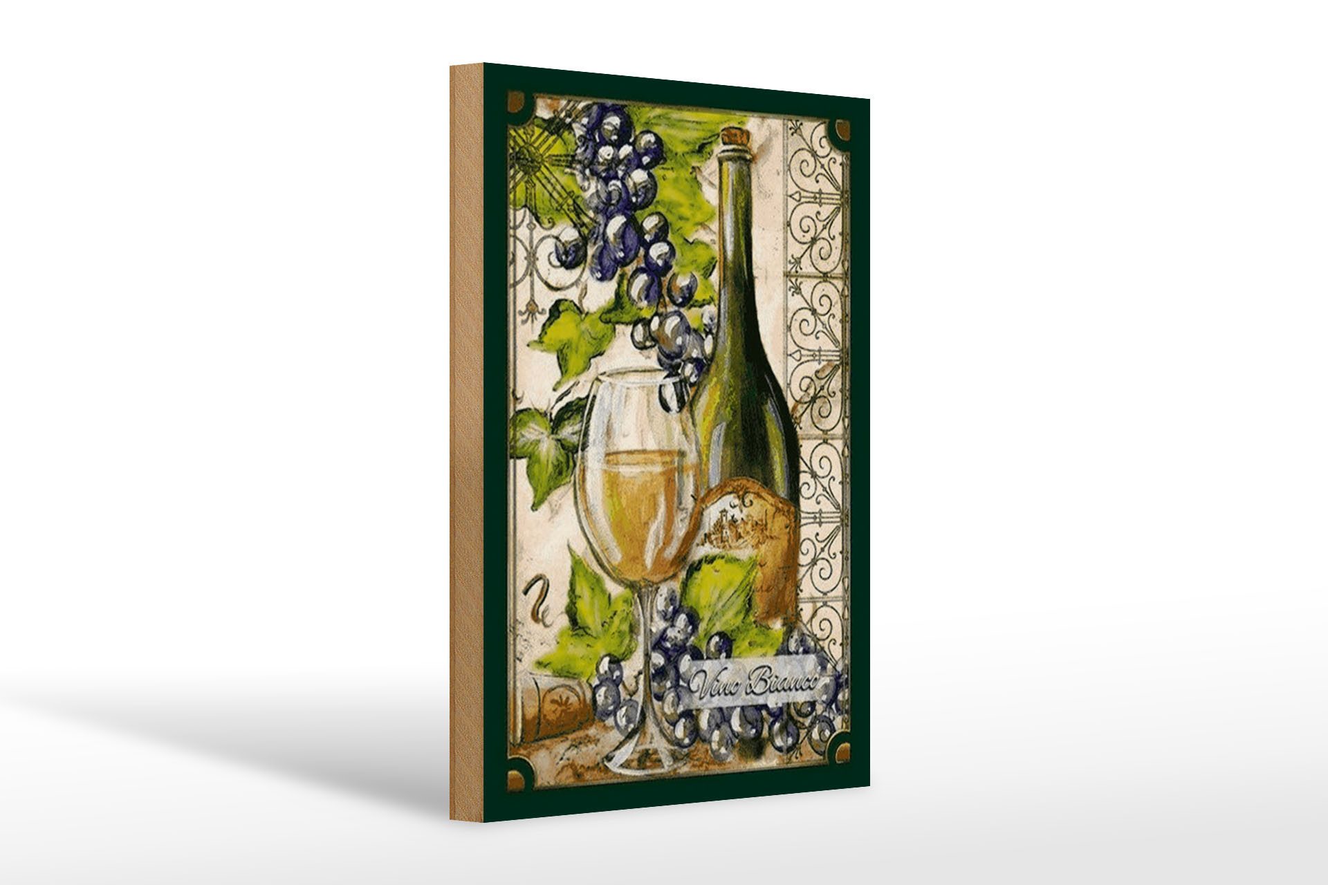 Holzbild Kunst 20x30cm Stillleben Vino Bianco Weißwein