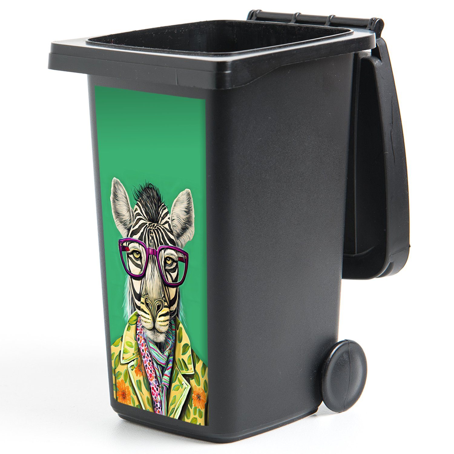 MuchoWow Wandsticker Zebra Abfalbehälter St), (1 Hippie Sticker, Brille - - Mülleimer-aufkleber, - Tiere Container, Mülltonne