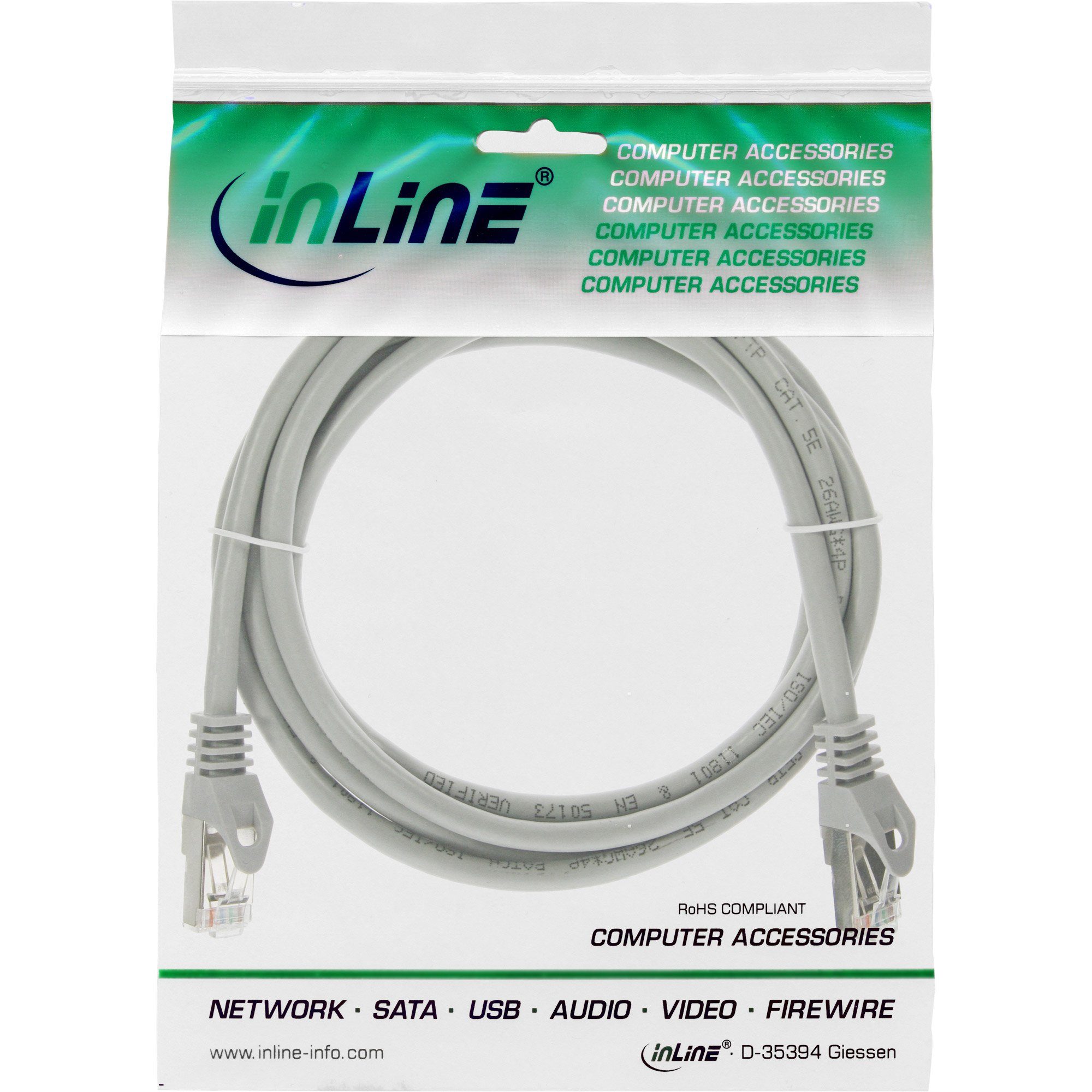 Inline InLine® Patchkabel, F/UTP, Cat.5e, grau, 1m LAN-Kabel