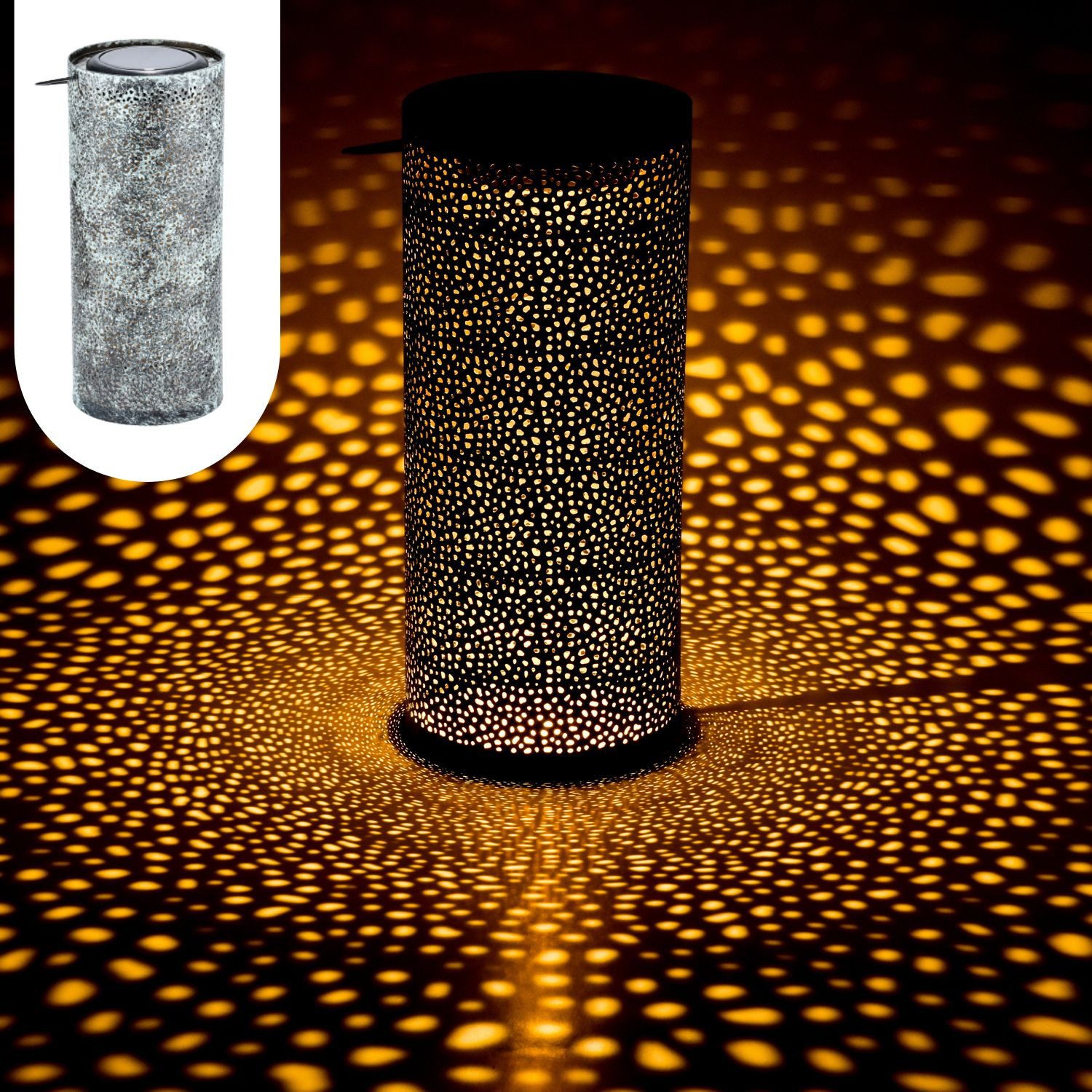 Marrakesch Orient & Mediterran Interior LED Solarleuchte Skandi Solarlaterne Solar Laterne Lampe Deko Balkon Garten Feroe Grün, LED fest integriert