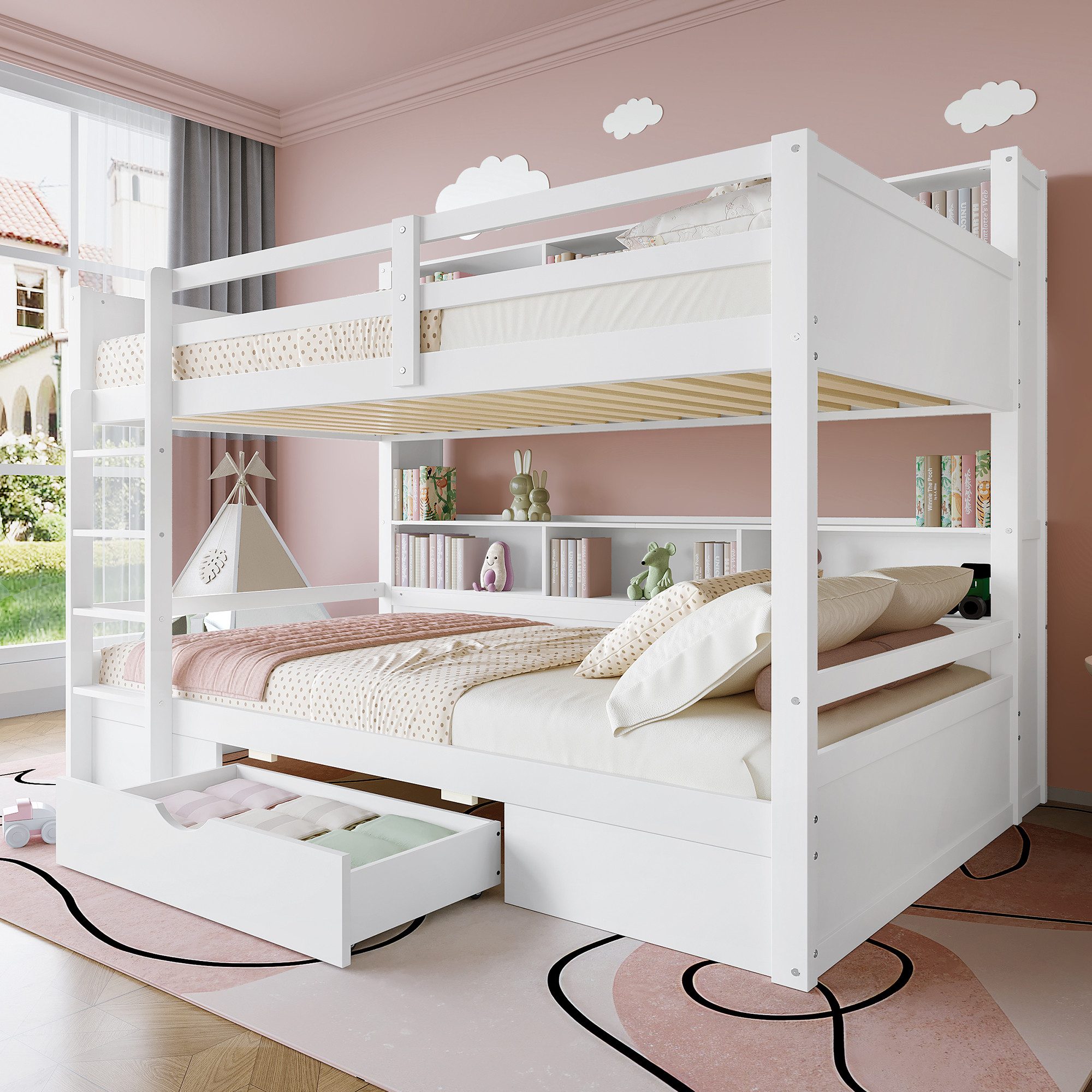 Flieks Etagenbett, Kinderbett Hochbett mit Schublade und Stauraumfächer 90x günstig online kaufen