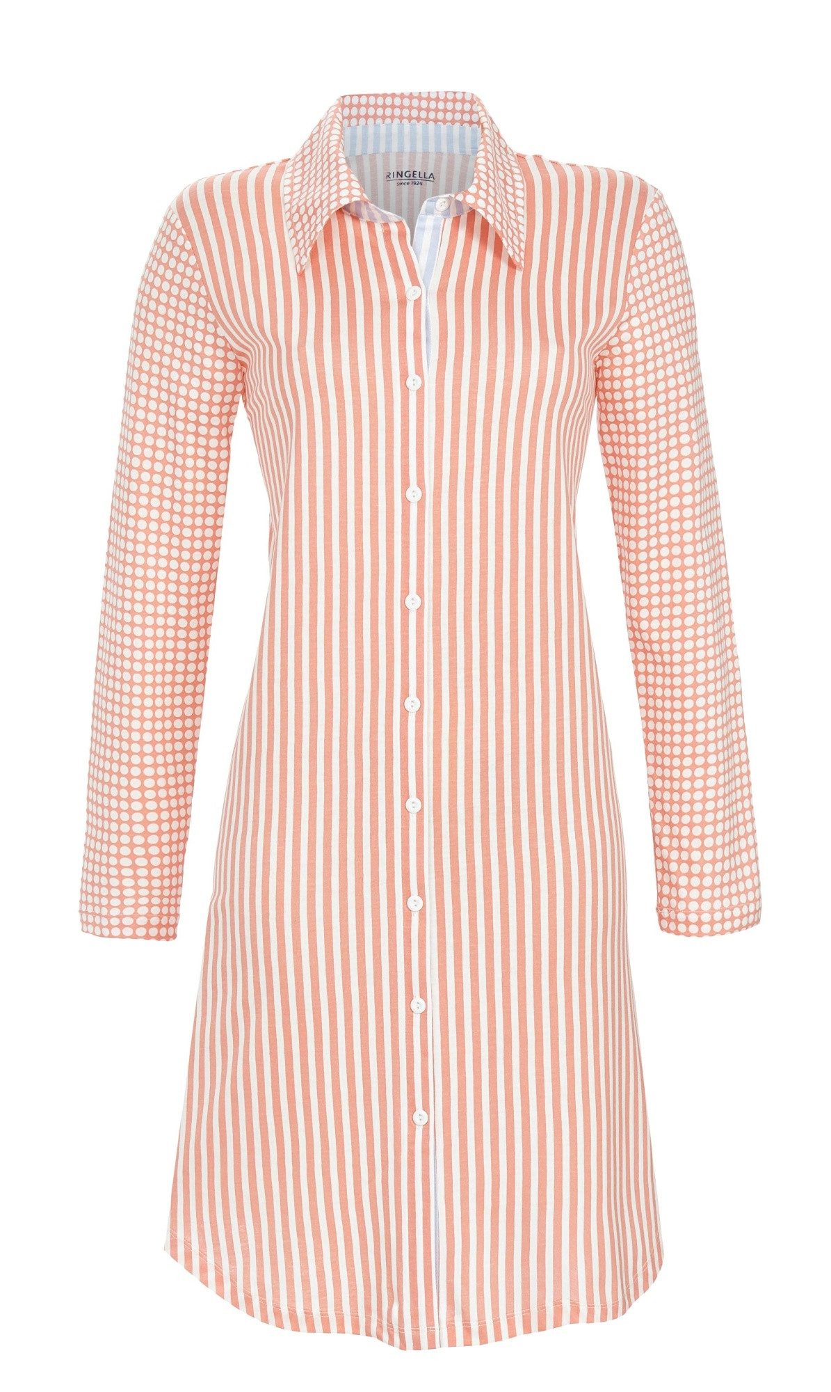 Ringella Nachthemd im Mustermix, durchgeknöpft und mit Kragen 50% Baumwolle 50% Modal