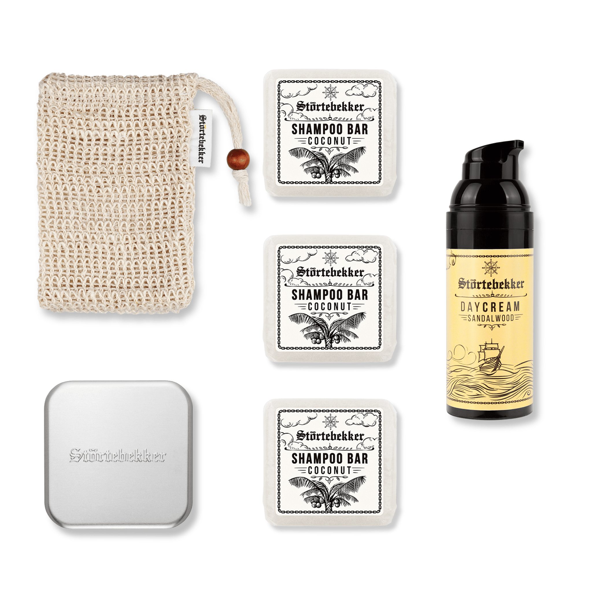 Störtebekker Festes Haarshampoo x 3 - Dusch Routine Set inkl. Tagescreme, Soap Box und Soap Bag, Spar-Set, Alles für die Dusch Routine, Sanfte Pflege für Haare & Haut - Spendet Feuchtigkeit