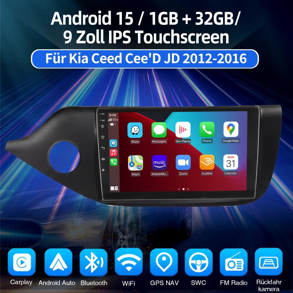 ESSGOO 9" Für KIA Cee'D JD 2012-2017 Android 15 GPS Autoradio WiFi Autoradio (RDS, Digitalradio (DAB), FM, AM, Apple Carplay Android Auto 4G LTE SWC BT GPS)