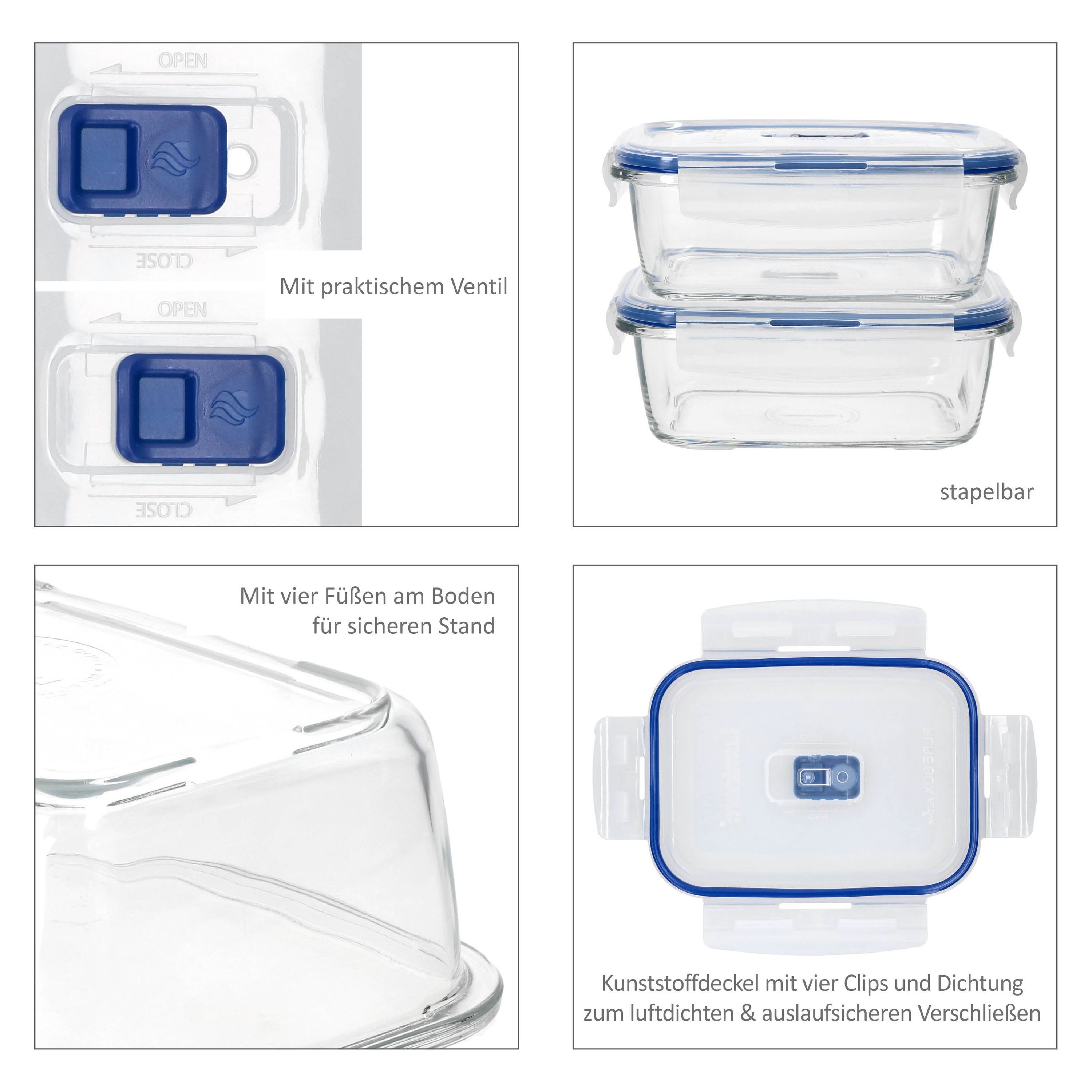 Vorratsdose 2x 820ml MamboCat Pure Box Kunststoffdeckel, Vorratsglas Glas Glasschüssel Active