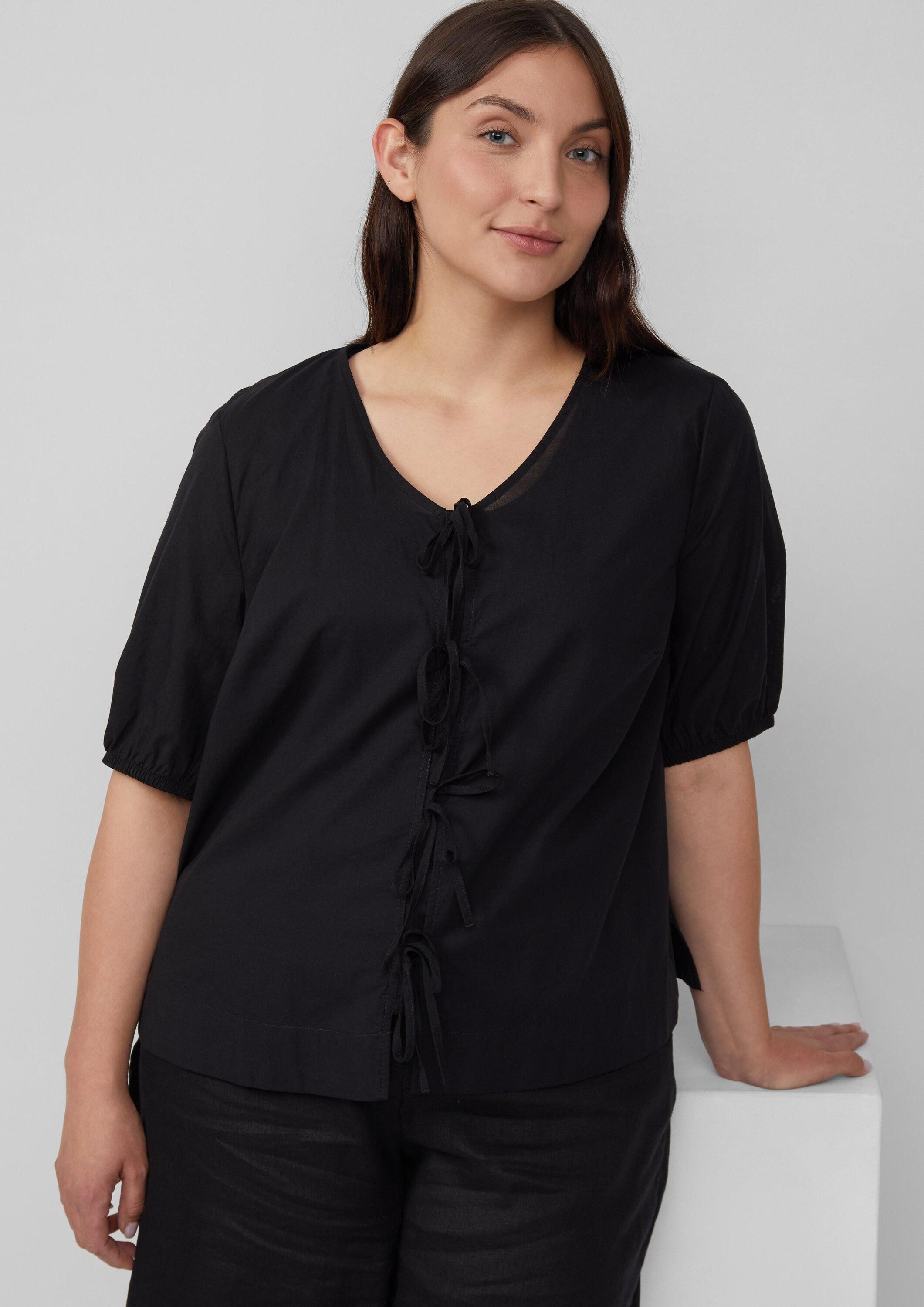 s.Oliver Kurzarmbluse Bluse Baumwollbluse mit V-Ausschnitt und Puffärmeln