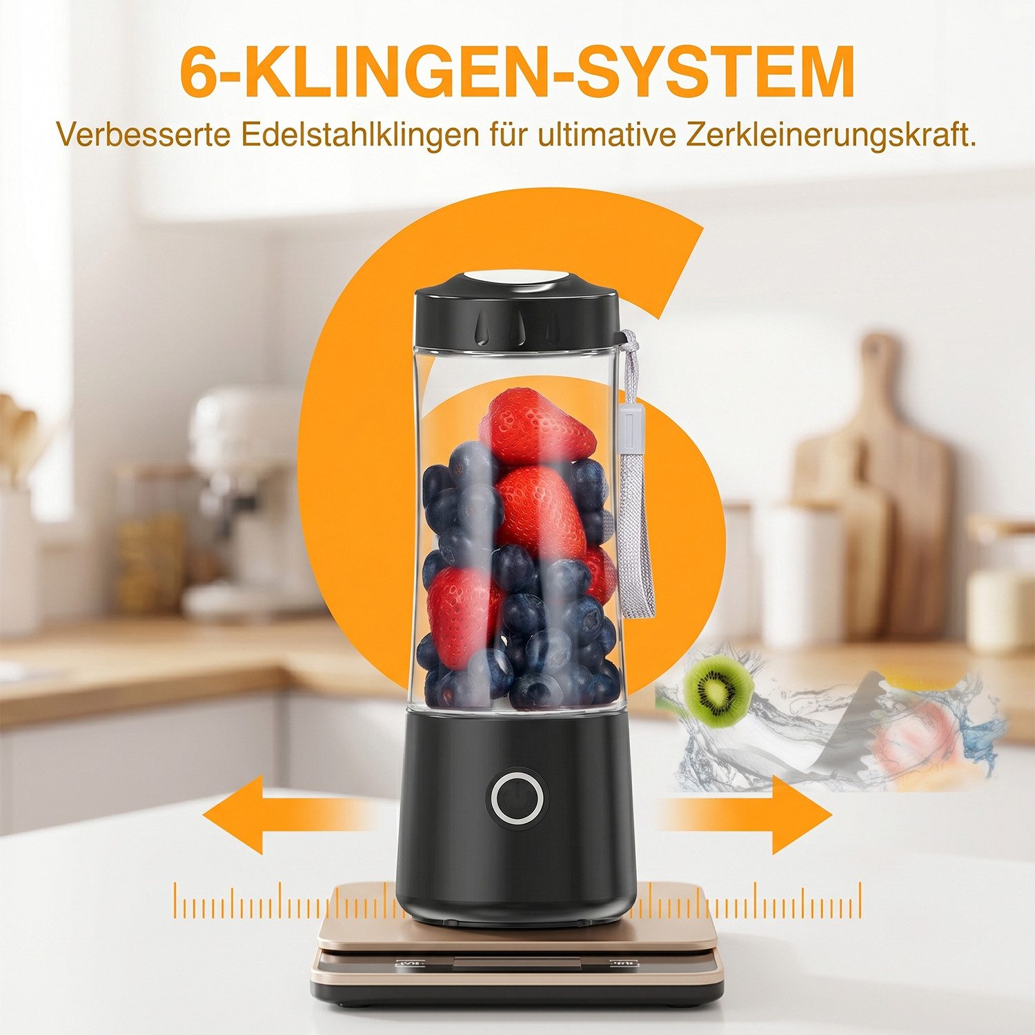 AKKEE Standmixer 400-ml-Mini-Standmixer Elektrischer Standmixer Ein-Knopf-Bedienung, Smoothie Maker Mixer für Shakes, Fruchtsaft, Eis