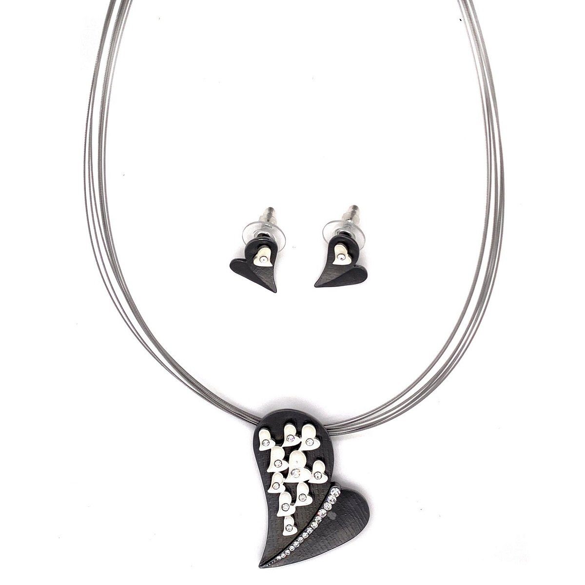 Mein Style Herzkette Schmuckset Herz schwarz Kristall (Set, 2-tlg., Kette mit Ohrringen), antiallergisch