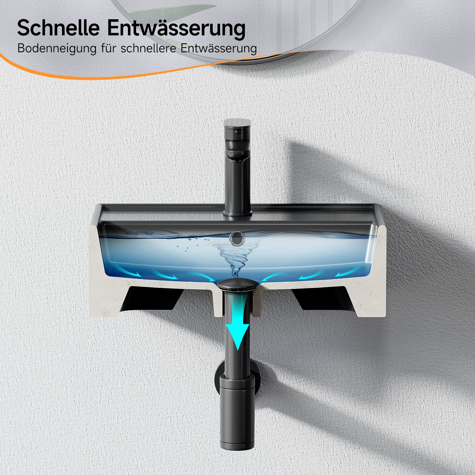 HOROW Waschbecken Aufsatzwaschbecken Keramik Weiß, Wandwaschbecken für Gäste-WC (Waschtisch, mit Hahnloch und Überlauf), einfache Reinigung, Einfache Installati – Bild 5 von 5