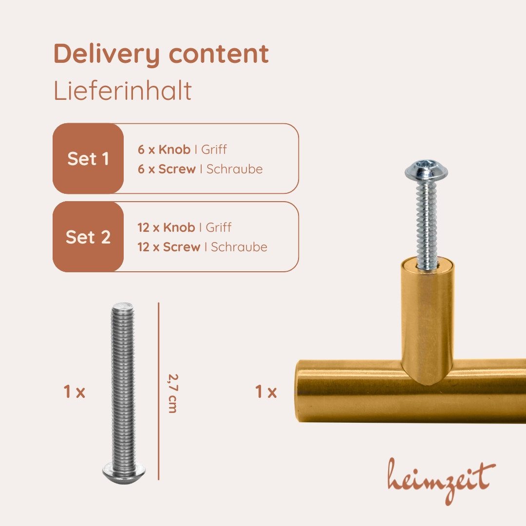 heimzeit Möbelgriff heimzeit Möbelgriffe T-Form (Set, 6-St), für Schubladen, Türen und Kommoden, inkl. Schraube