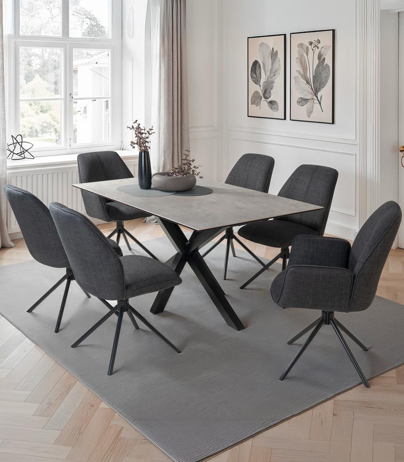 ACTONA GROUP Esstisch HEAVEN, Grau, Schwarz, Stahlgestell, Keramik, B 160 x H 75,5 x T 90 cm