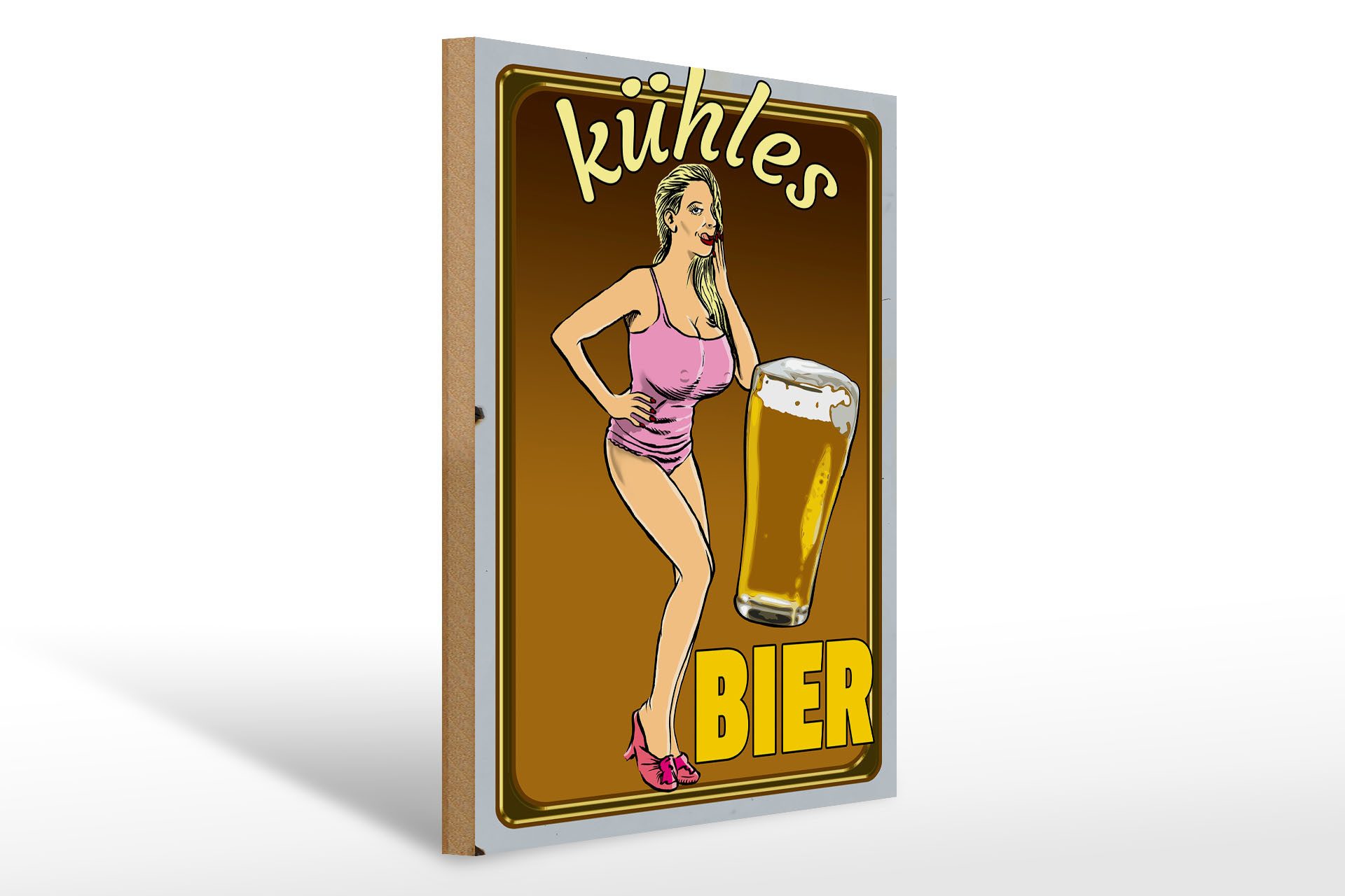 Holzbild Pinup 30x40cm kühles Bier