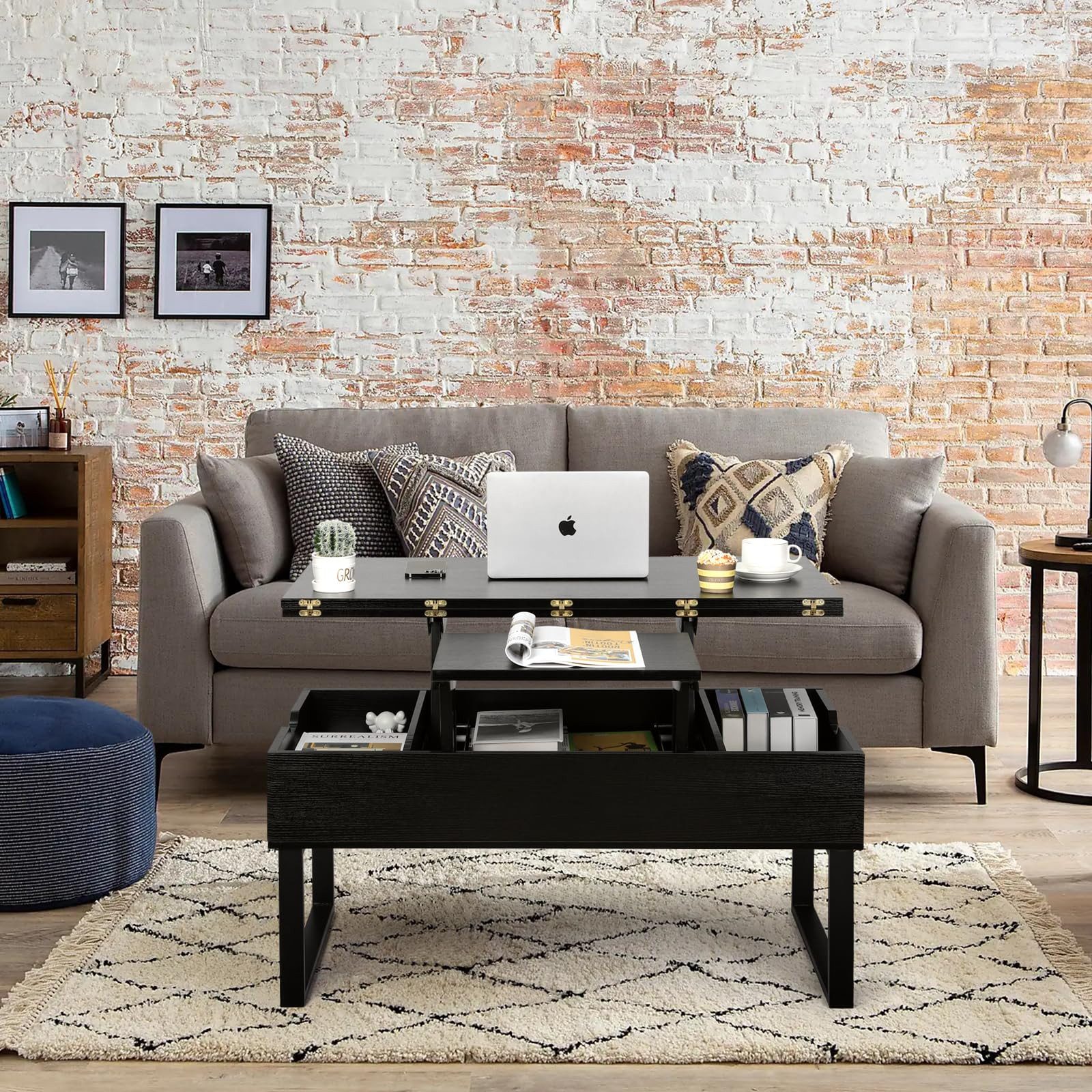 VOWNER Couchtisch Höhenverstellbarer, 3-in-1 Mehrzweck-Wohnzimmertisch, Schwarz – Bild 5 von 5
