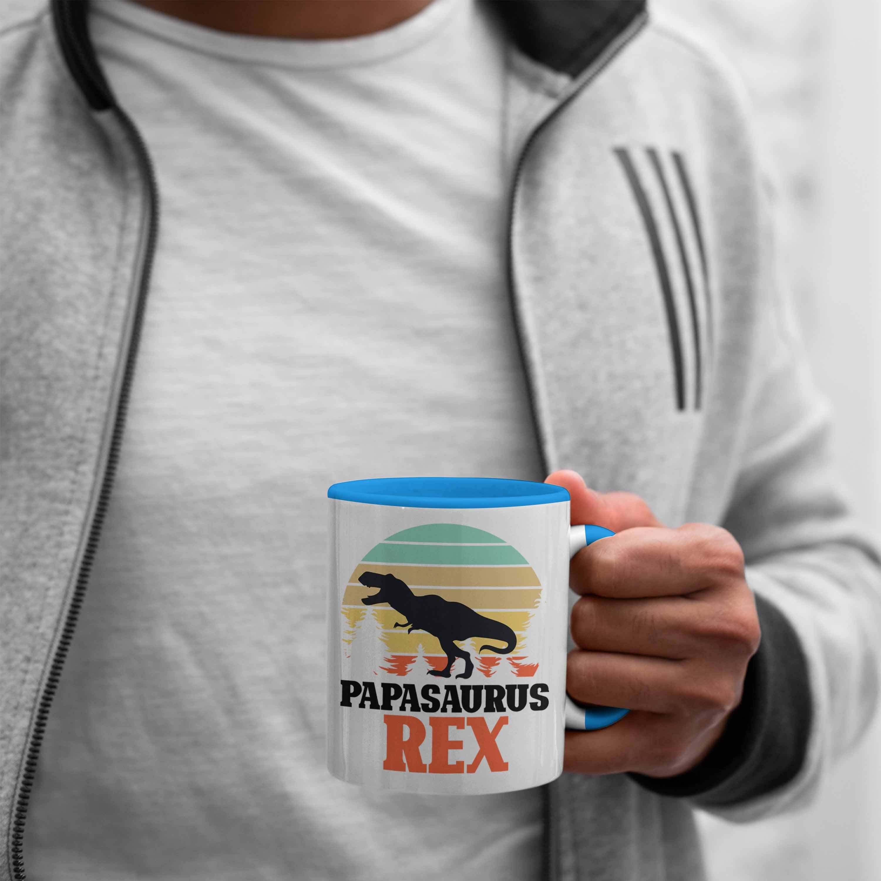 Trendation Tasse Papasaurus Rex Gesche Lustiges Geschenk Blau für Tasse Vatertag Papa Vater