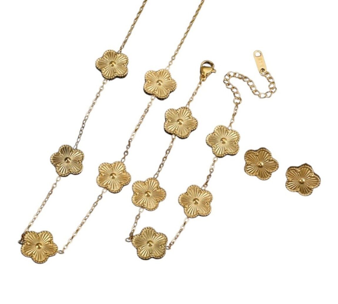 LALE COLLECTION® Schmuckset Gold Kleeblatt Schmuck-Set Armband & Halskette Accessoire Mode Kleeblatt, Vergoldet, Hypoallergen, Filigran, Hochwertig, Elegant mehr