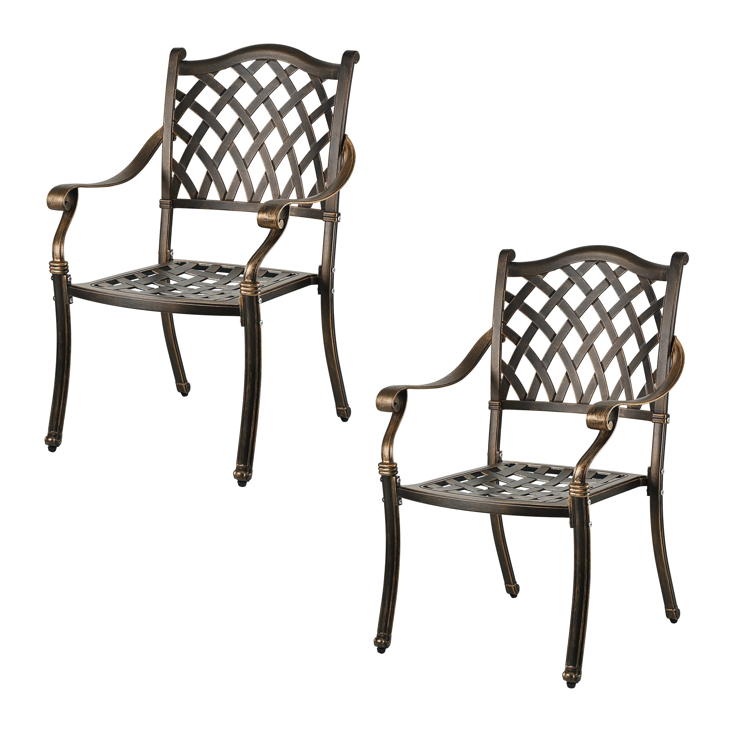 relaxdays Gartenstuhl Antiker Gartenstuhl aus Metall 2er Set, Schwarz-Bronze