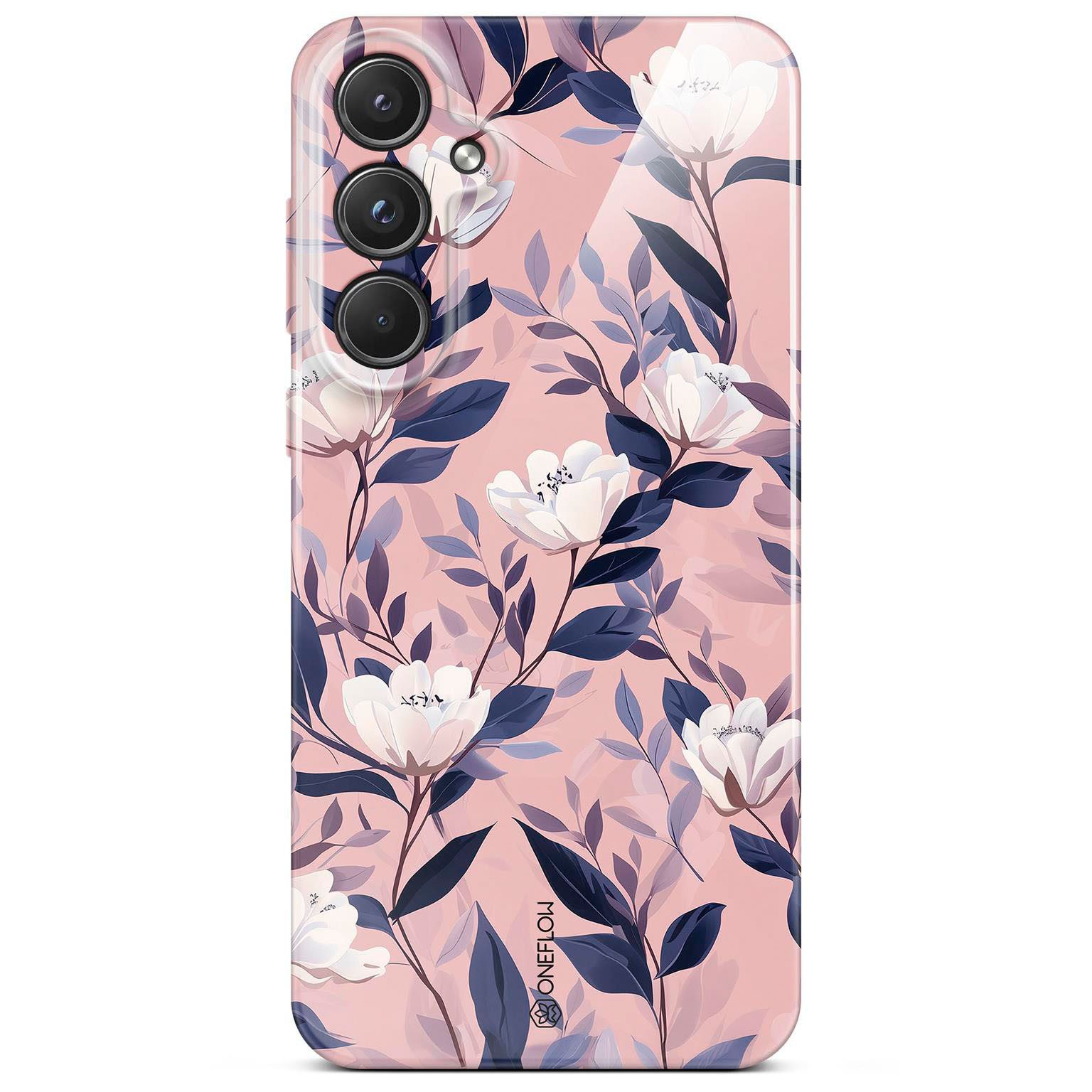 ONEFLOW Handyhülle für Samsung Galaxy A55 5G Hülle dünn Flower Cover Weiß Rosa 6,5 Zoll, Blumen Muster Handy Schutzhülle in Floral Design Case mit Kameraschutz