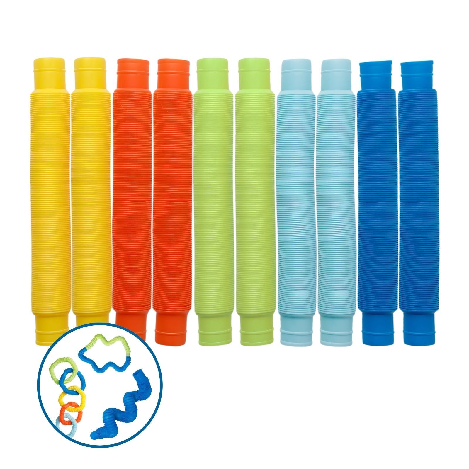 alldoro Fidget-Gadget Flexi Pop Tubes, 10 Stretch-Röhren Ø 3 cm, ausziehbar & biegsam, Sensorik-Spielzeug für Kinder & Erwachsene, Anti-Stress & bei ADHS