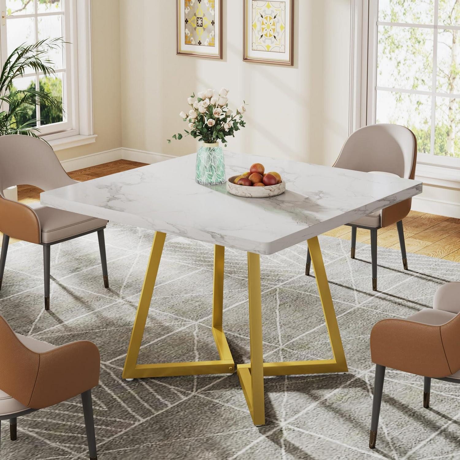 LuxusKollektion Esstisch Esstisch Küchentisch klein 80x80 cm Weiß und Gold (1-St)