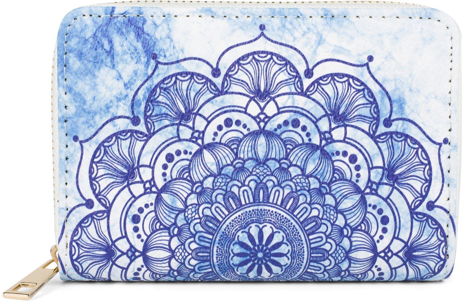 styleBREAKER Geldbörse (1-tlg), Kleine Geldbörse Mandala Ornament Muster Weiß-Dunkelblau-Blau