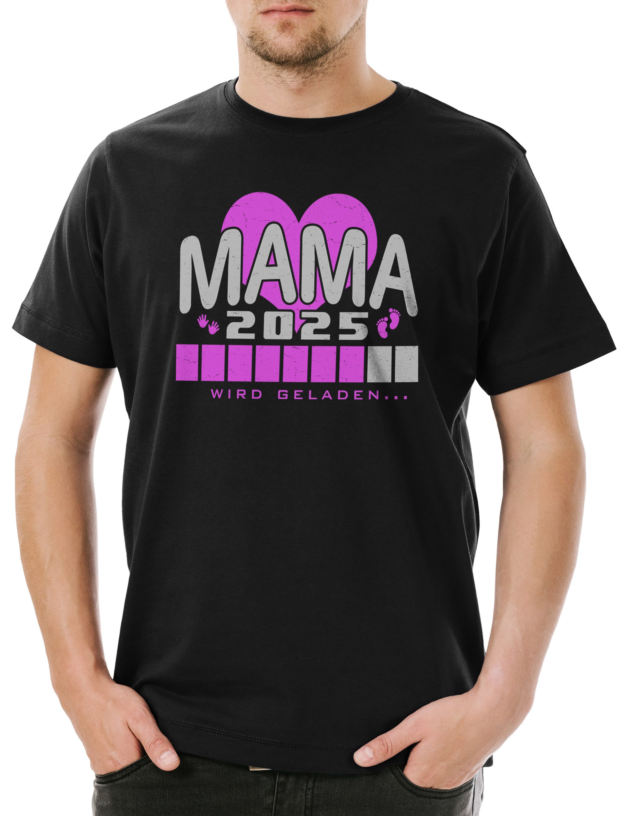 Urban Backwoods Print-Shirt Mama 2025 Wird Geladen Herren T-Shirt Mami Mutter Kind Schwangerschaft (1-tlg) Baby Geburt Nachwuchs Spaß