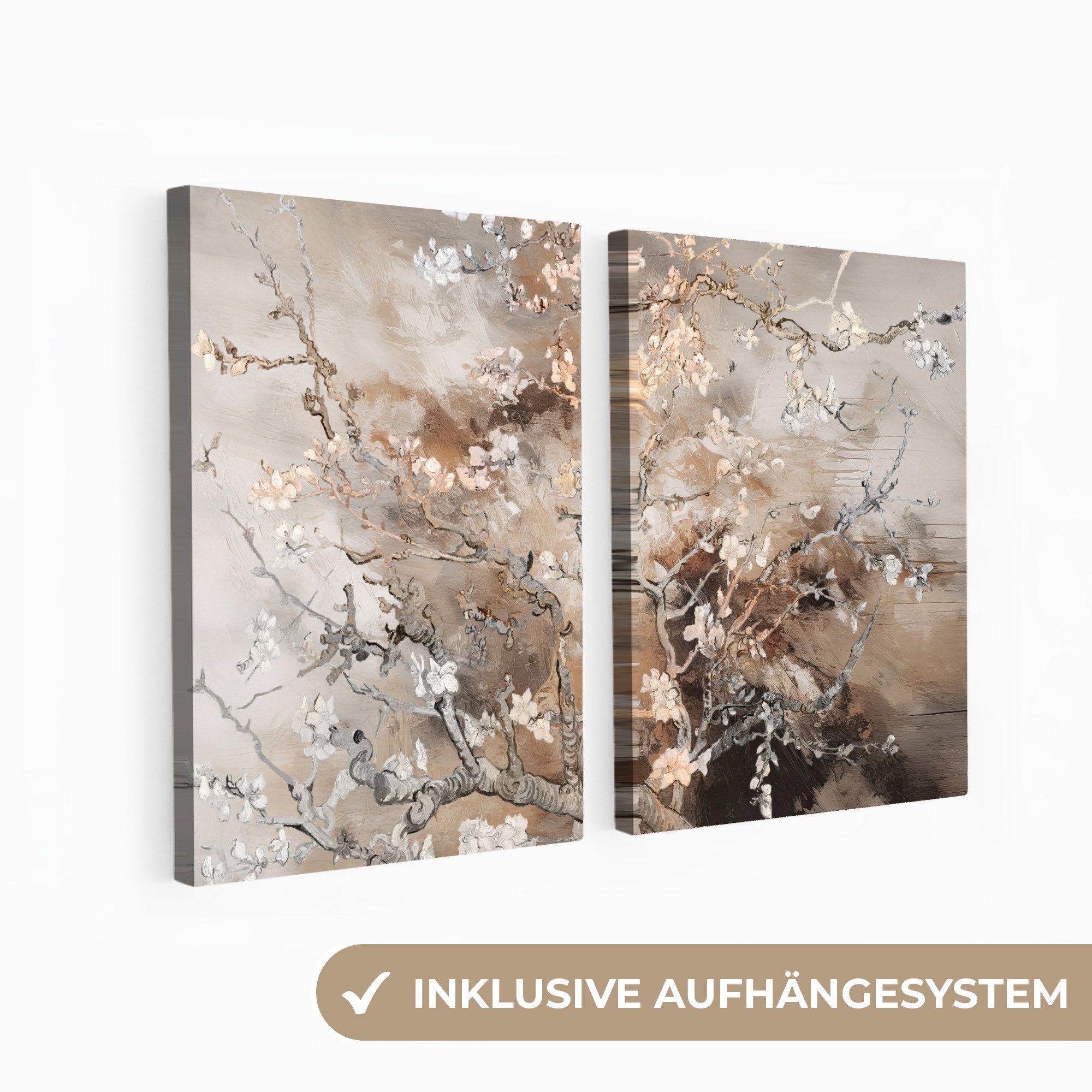 MuchoWow Leinwandbild Mandelblüte - Abstrakt - Beige, Fotodruck (2 St), Wan günstig online kaufen