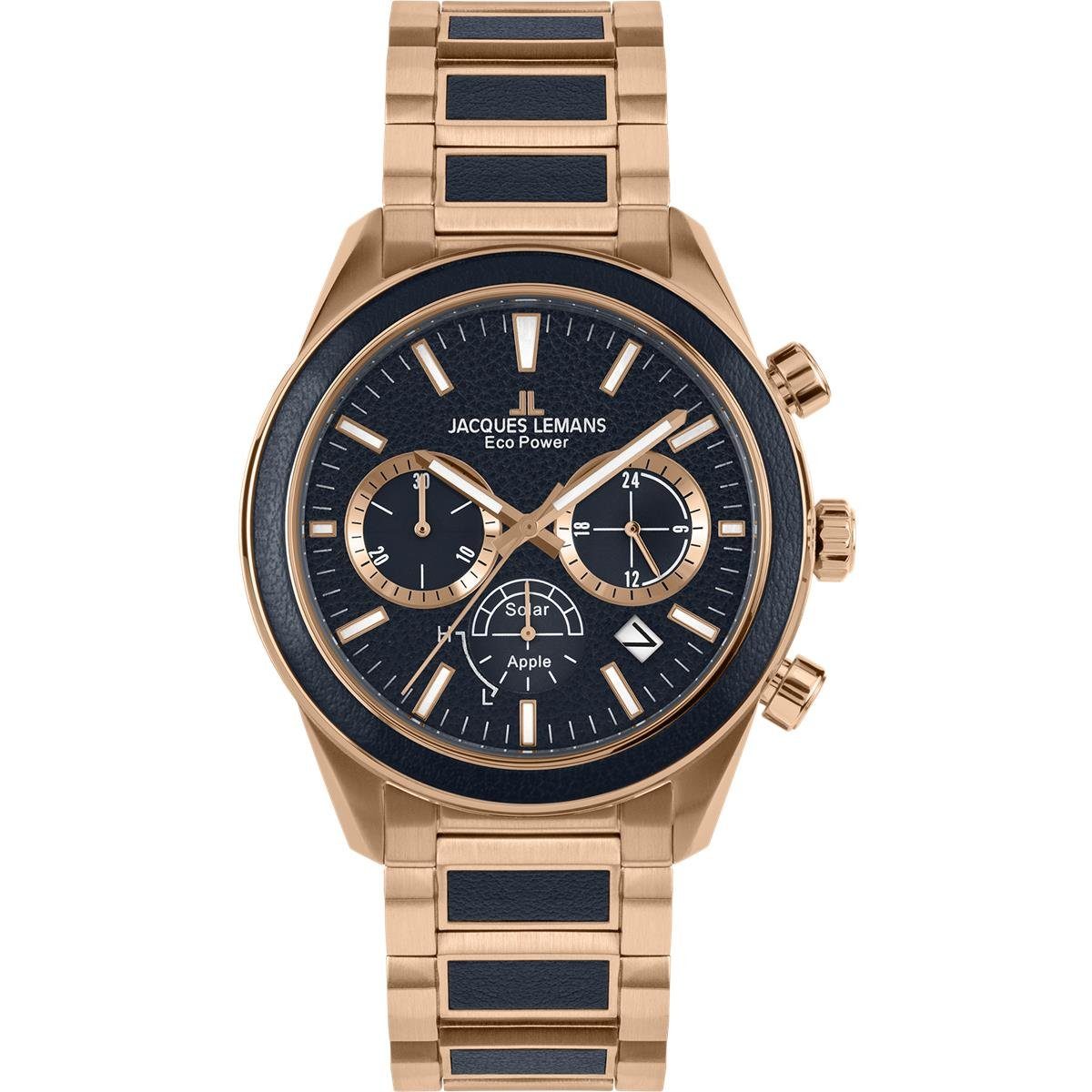 Jacques Lemans Solaruhr Jacques Lemans Herrenuhr Eco Power Solar 1-2115H Chronograph, Edelstah, (1-tlg)