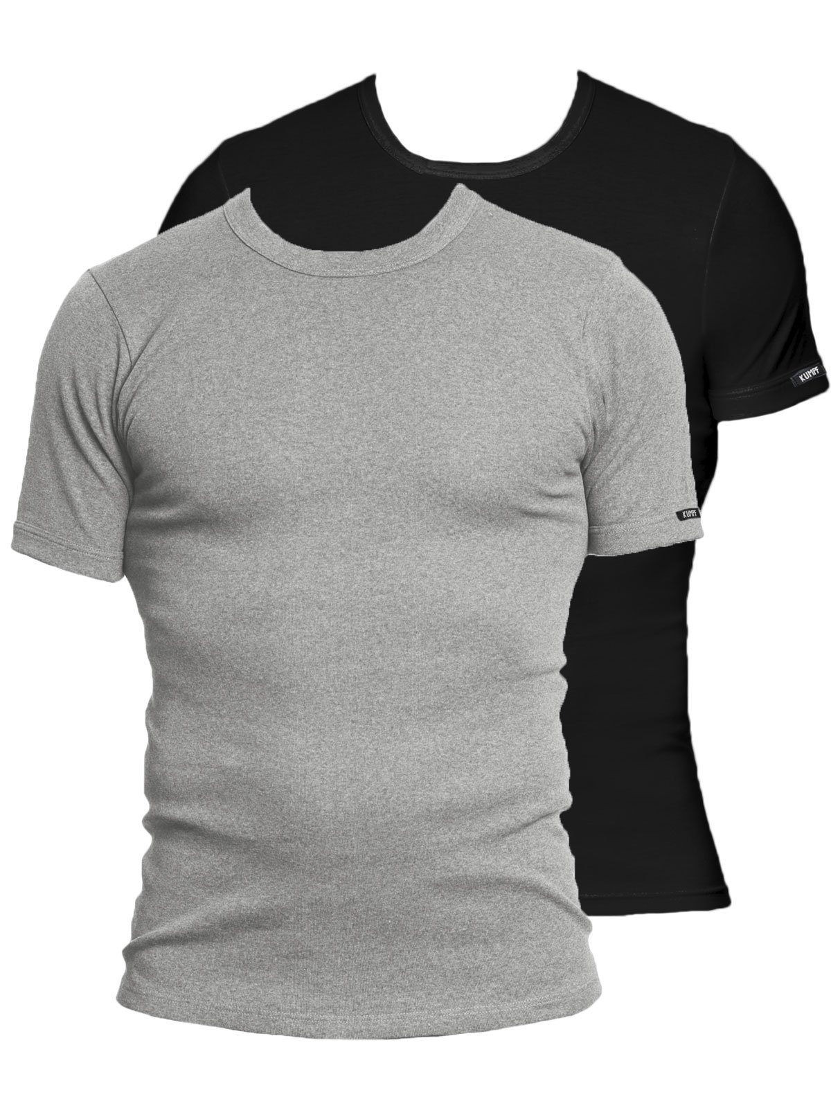 KUMPF Cotton hohe Markenqualität T-Shirt Herren 2er Bio (Spar-Set, stahlgrau-melange Sparpack schwarz Unterziehshirt 2-St)