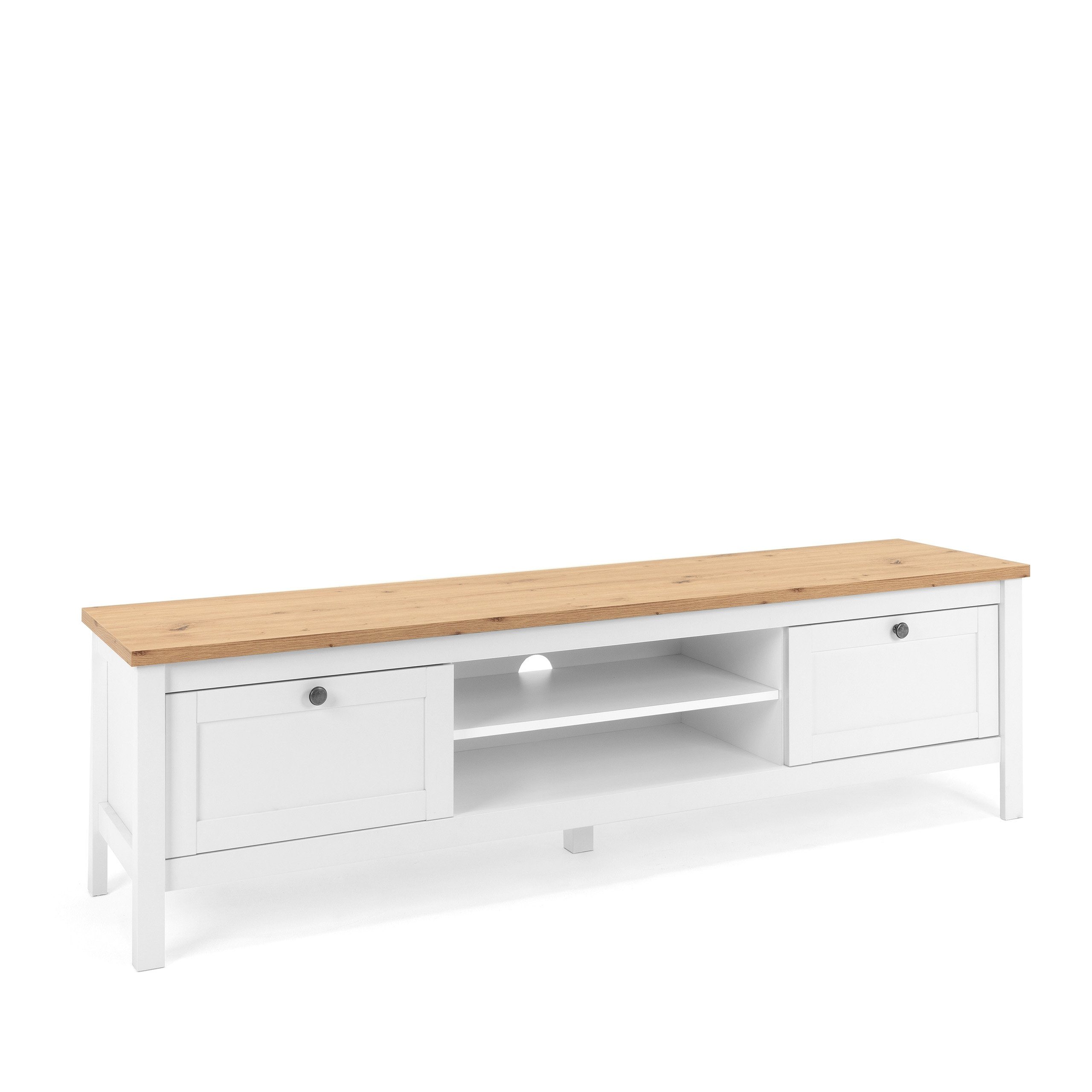 Newroom Lowboard Wildeiche 160 cm, TV Lowboard Weiß Wildeiche Vintage Landhaus TV Schrank Fernsehtisch