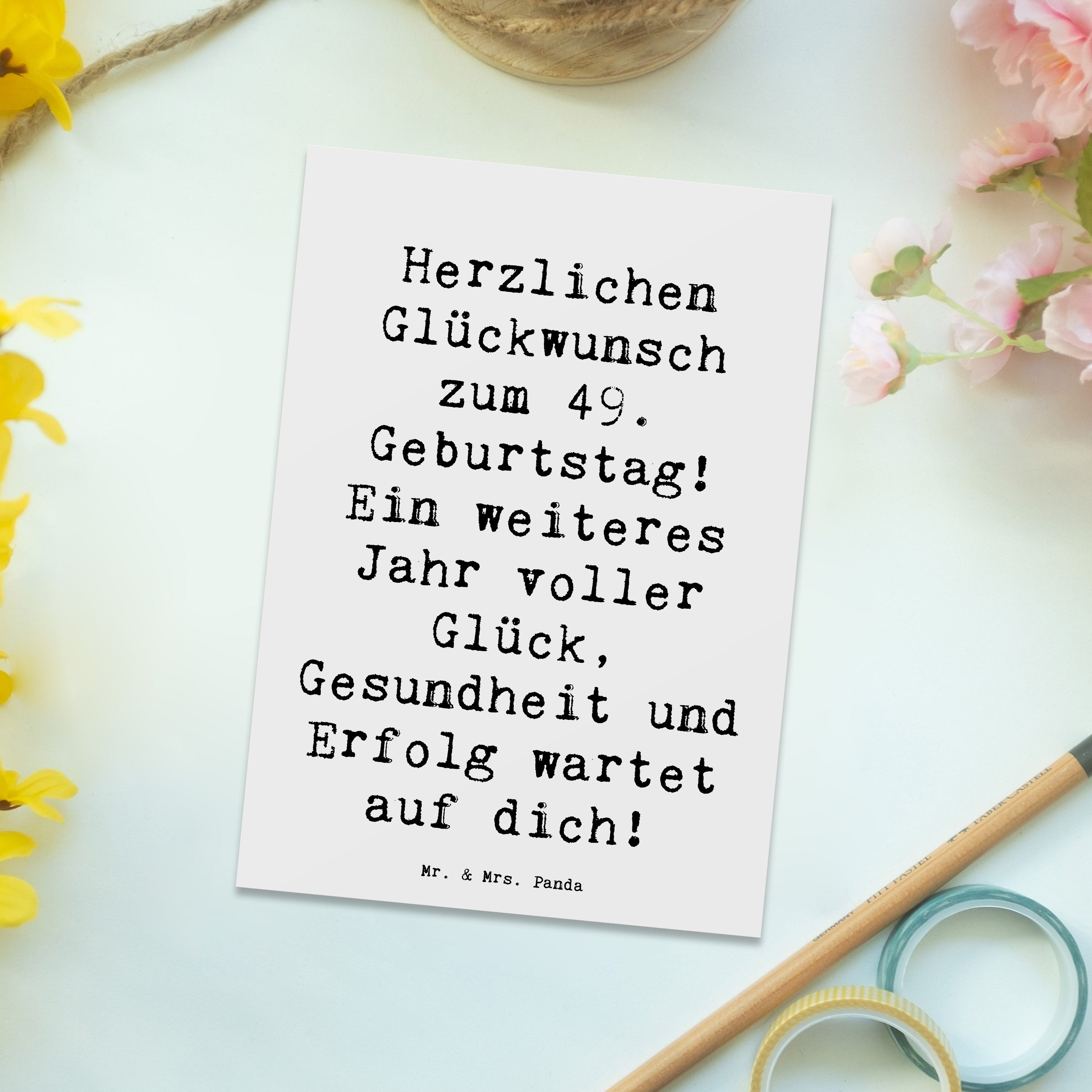 Thumbnail - Mr. & Mrs. Panda Postkarte Spruch 49. Geburtstag - Weiß - Geschenk, Aufregung, Geburtstagskarte