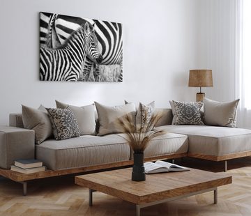 Sinus Art Leinwandbild 120x80cm Wandbild auf Leinwand Kleines Zebra Zebrababy Schwarz Weiß Ti, (1 St)