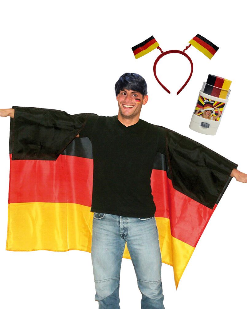 Karneval-Klamotten Umhang 3 Teiliges Fanartikel Set Deutschland EM WM, Fußball WM 2026 Weltmeisterschaft Supporter Nationalmannschaft