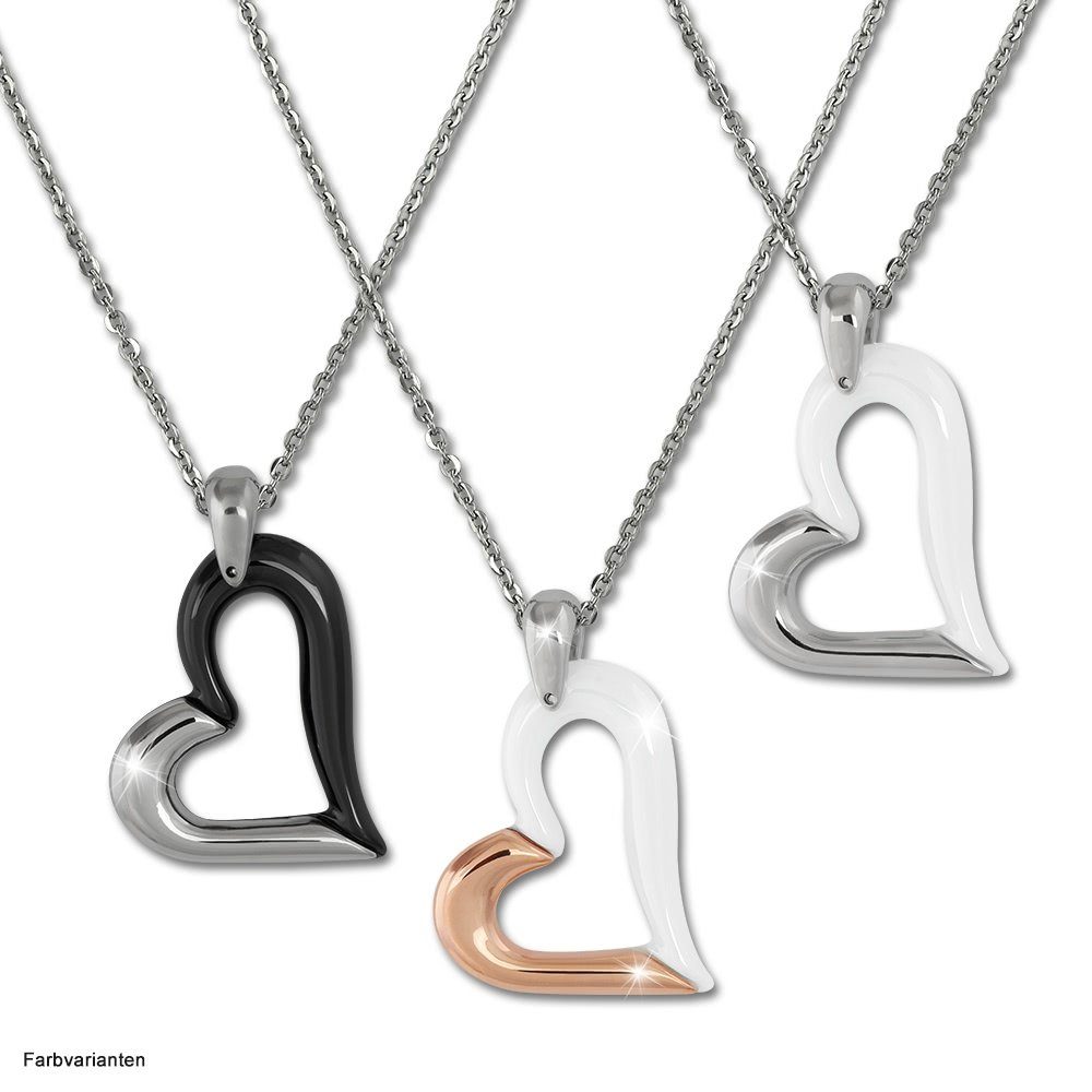 Amello aus (Halskette), Damen Edelstahl silber Amello (Stainless (Herz) weiß Steel) Halskette Edelstahlkette Herz Halsketten