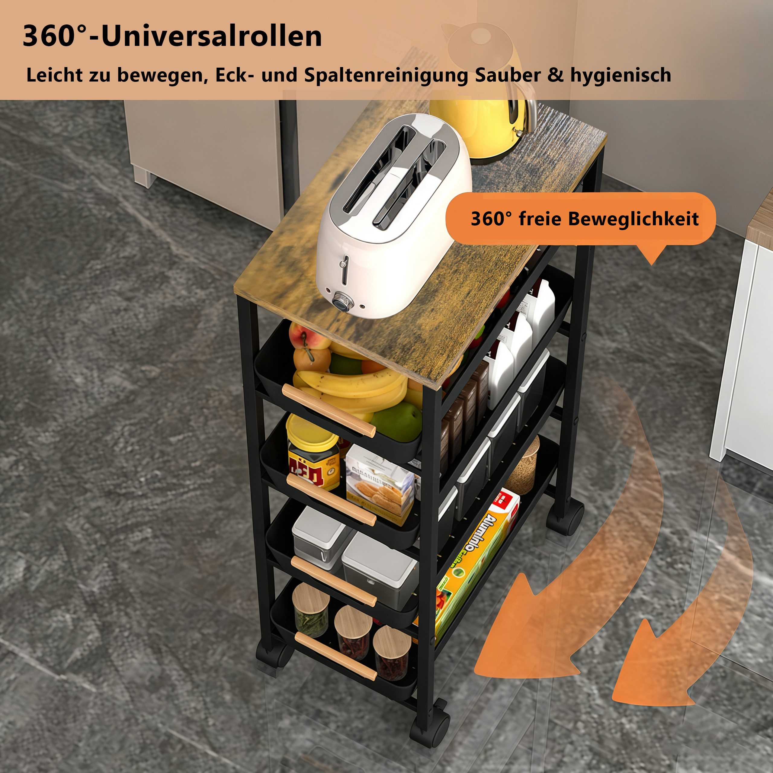 GLIESE Beistellwagen Aufbewahrungswagen mit 4 Schubladen für enge Räume, Bad, Waschküche, Glatter, Leiser Vollauszug – Aufbewahrungswagen für enge Ecken – Bild 5 von 5