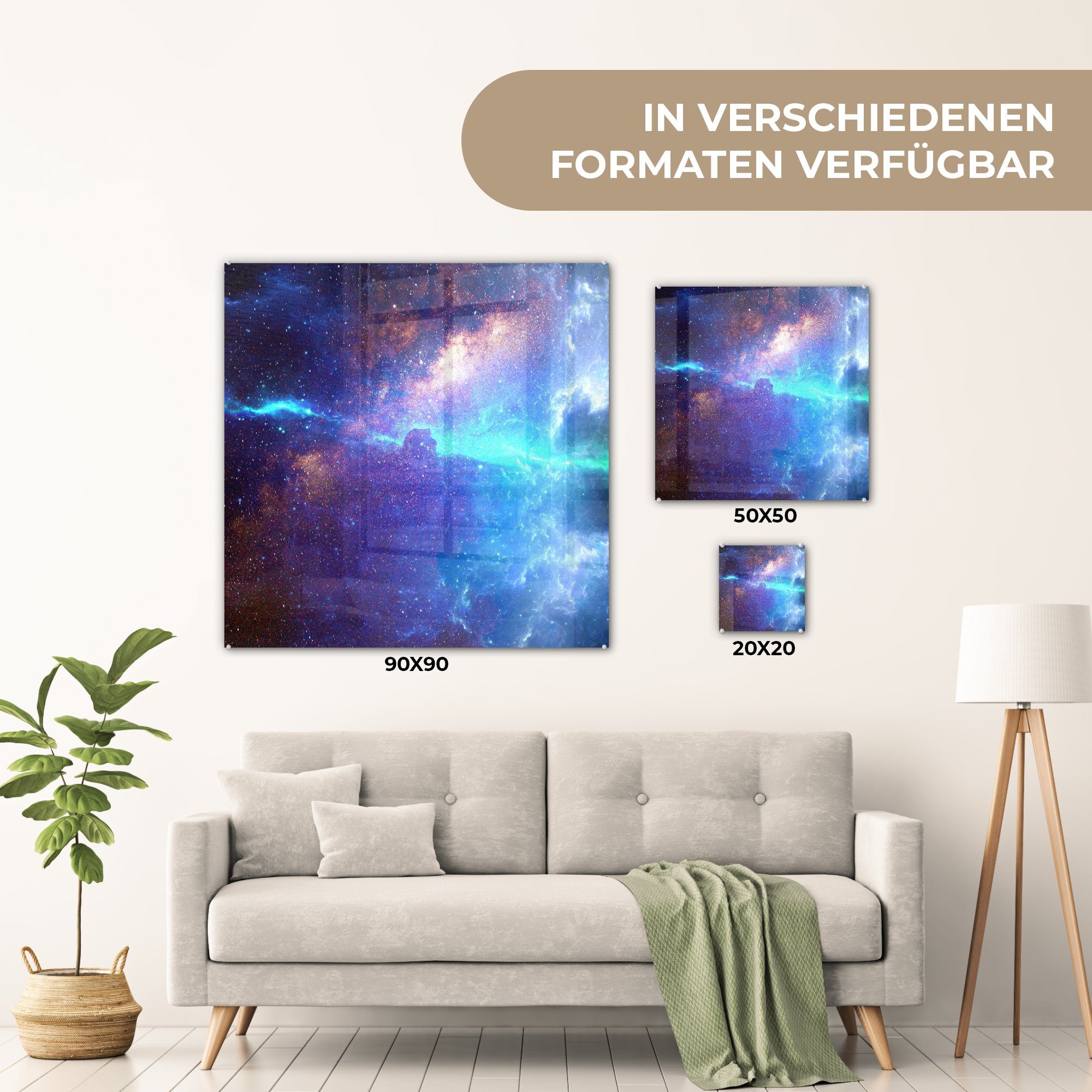 Wandbild auf MuchoWow - Acrylglasbild Weltraum Sterne Glas - - Foto Bilder auf St), Wanddekoration Blau, Glasbilder Glas - - (1