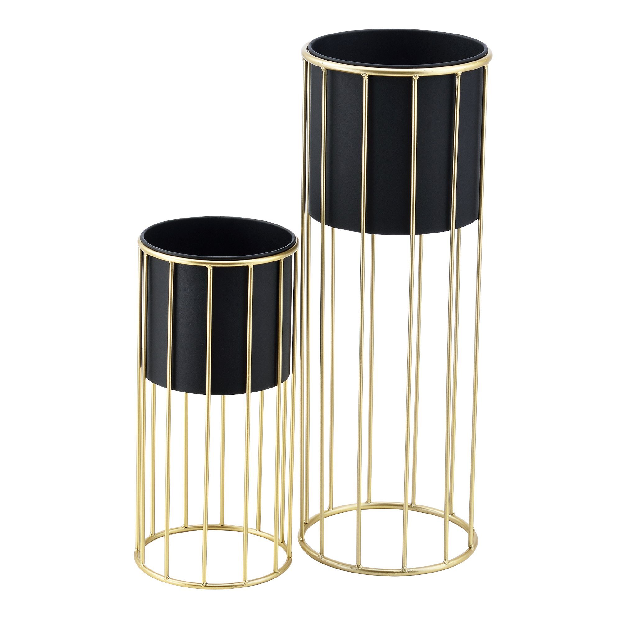 en.casa Blumenständer (Set, 2er), »Mortsel« Pflanzenständer 2er Set Metall Schwarz/Goldfarben