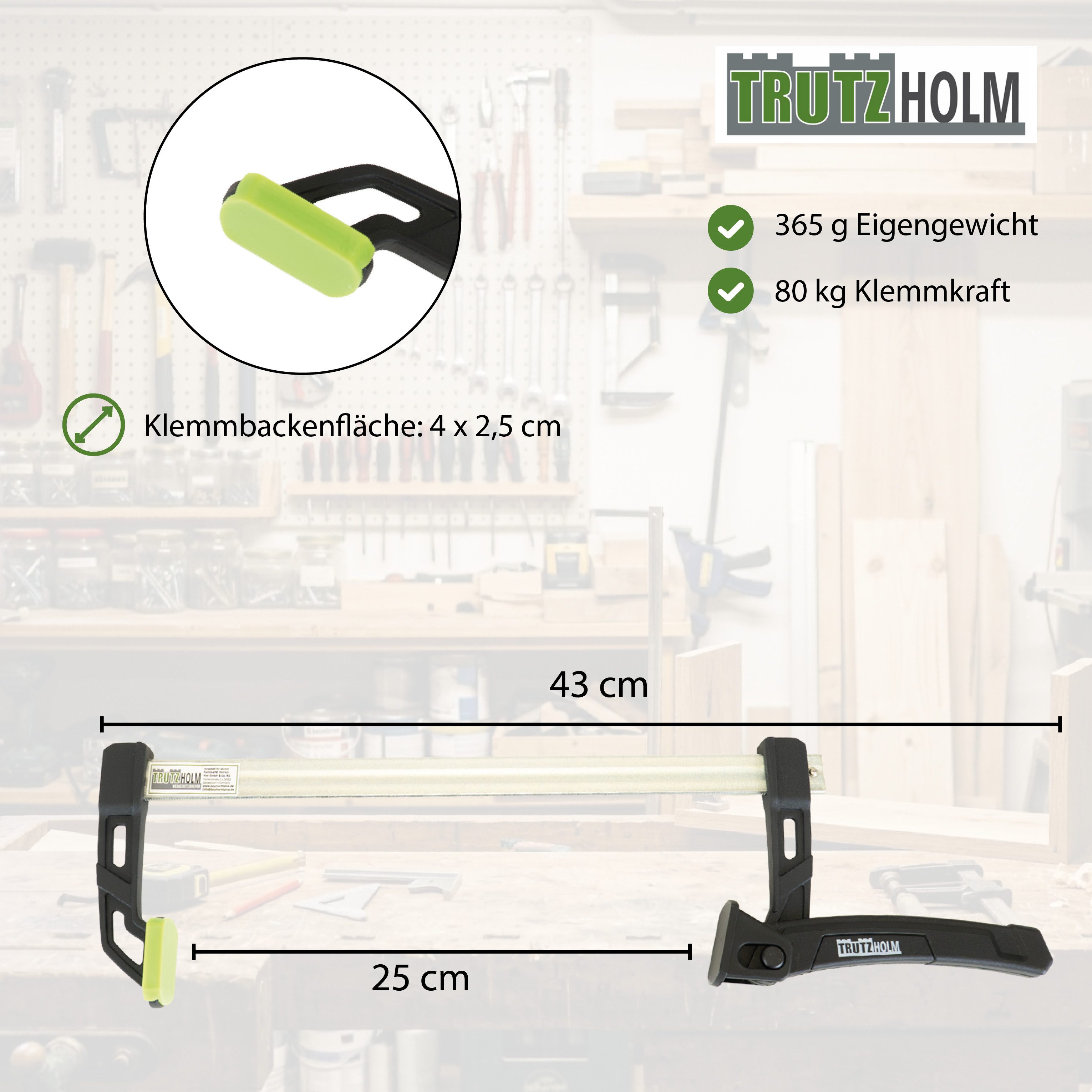 TRUTZHOLM Einhandzwinge 80kg Spannkraft 25cm Spannbereich Aluminium Schnellspannzwinge